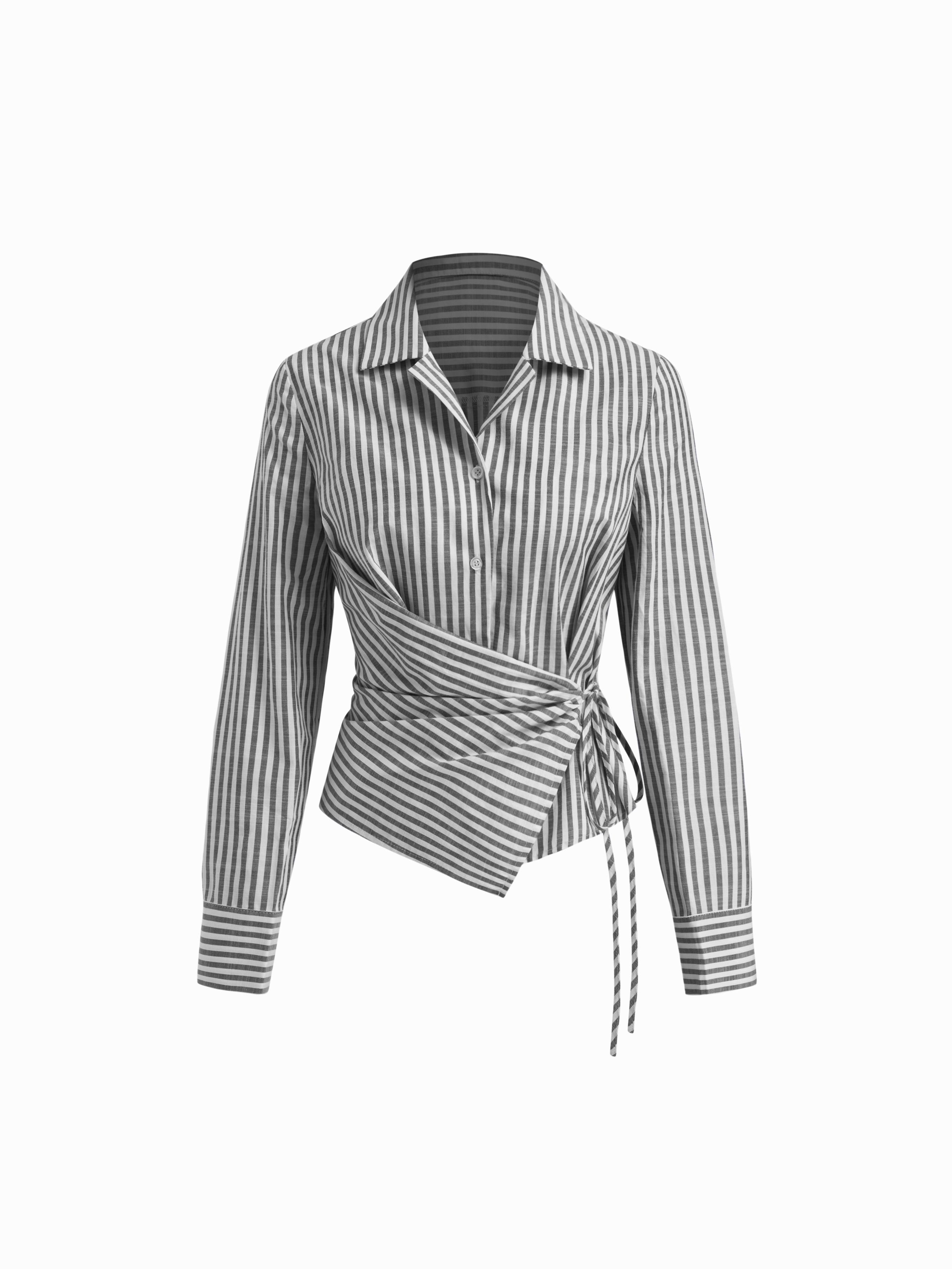 Cotton-blend Collar Stripe Knotted Shirt by CIDER