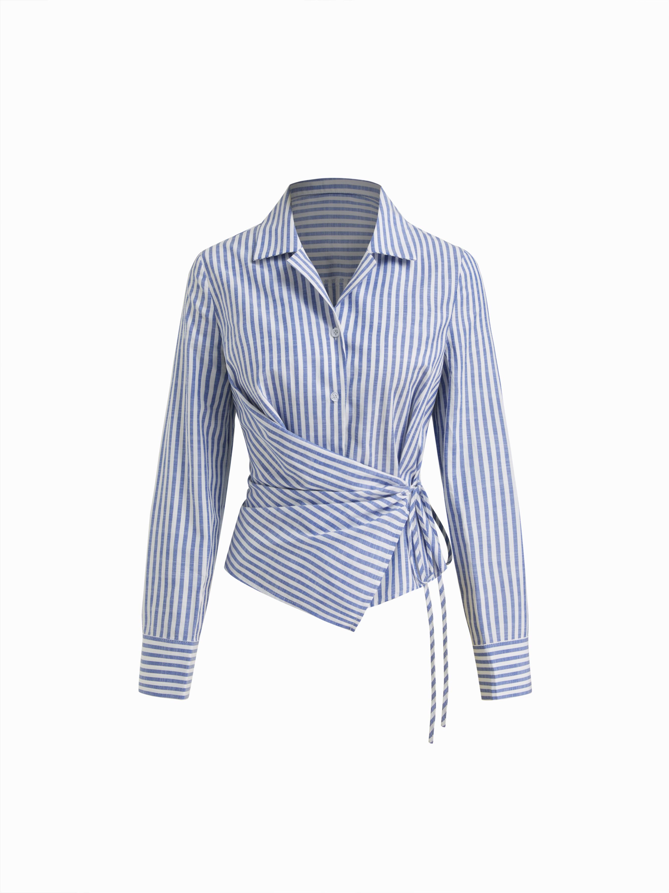 Cotton-blend Collar Stripe Knotted Shirt by CIDER