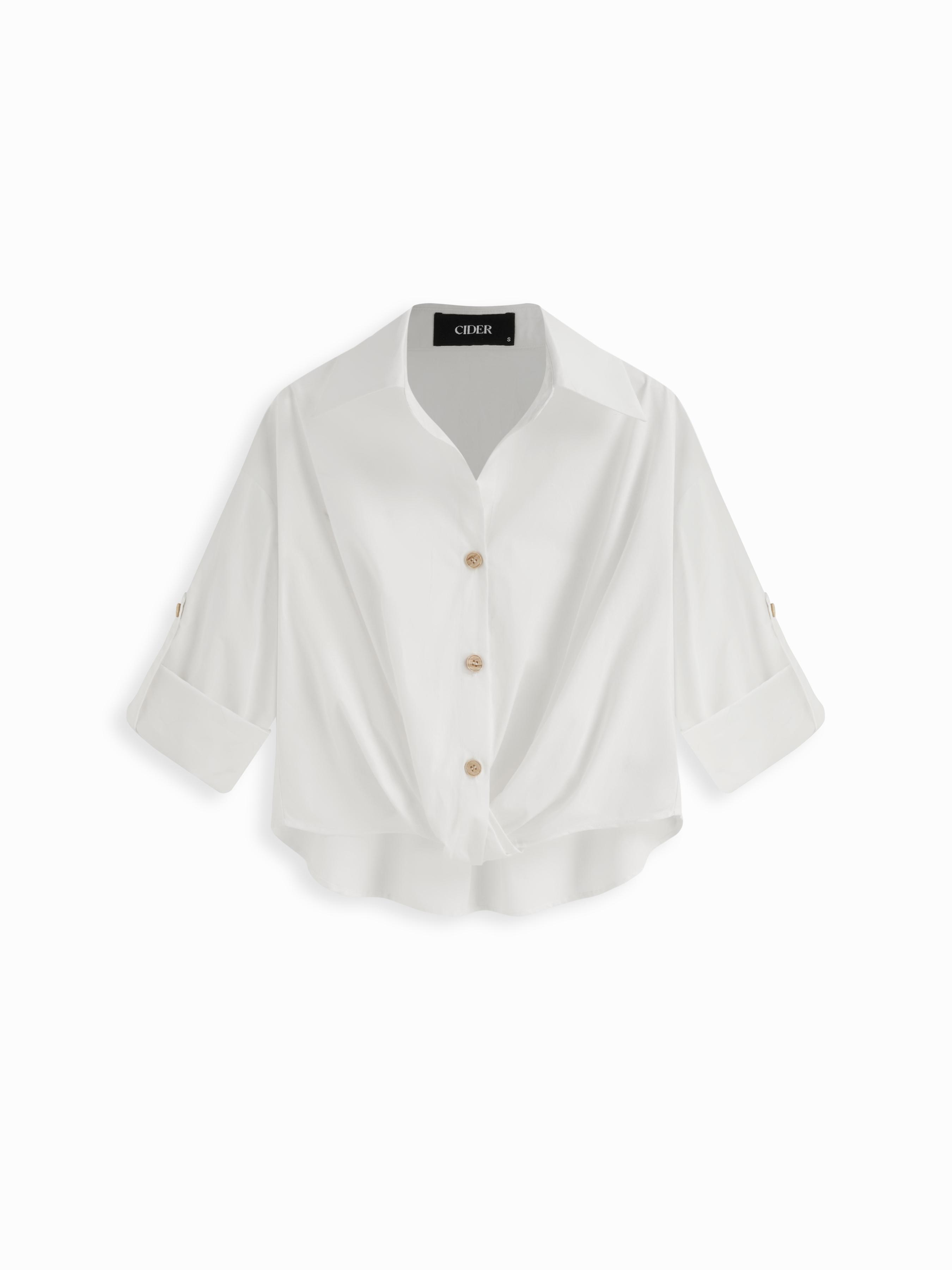 Cotton-blend Collar Striped Knotted Roll-up Long Sleeve Shirt by CIDER