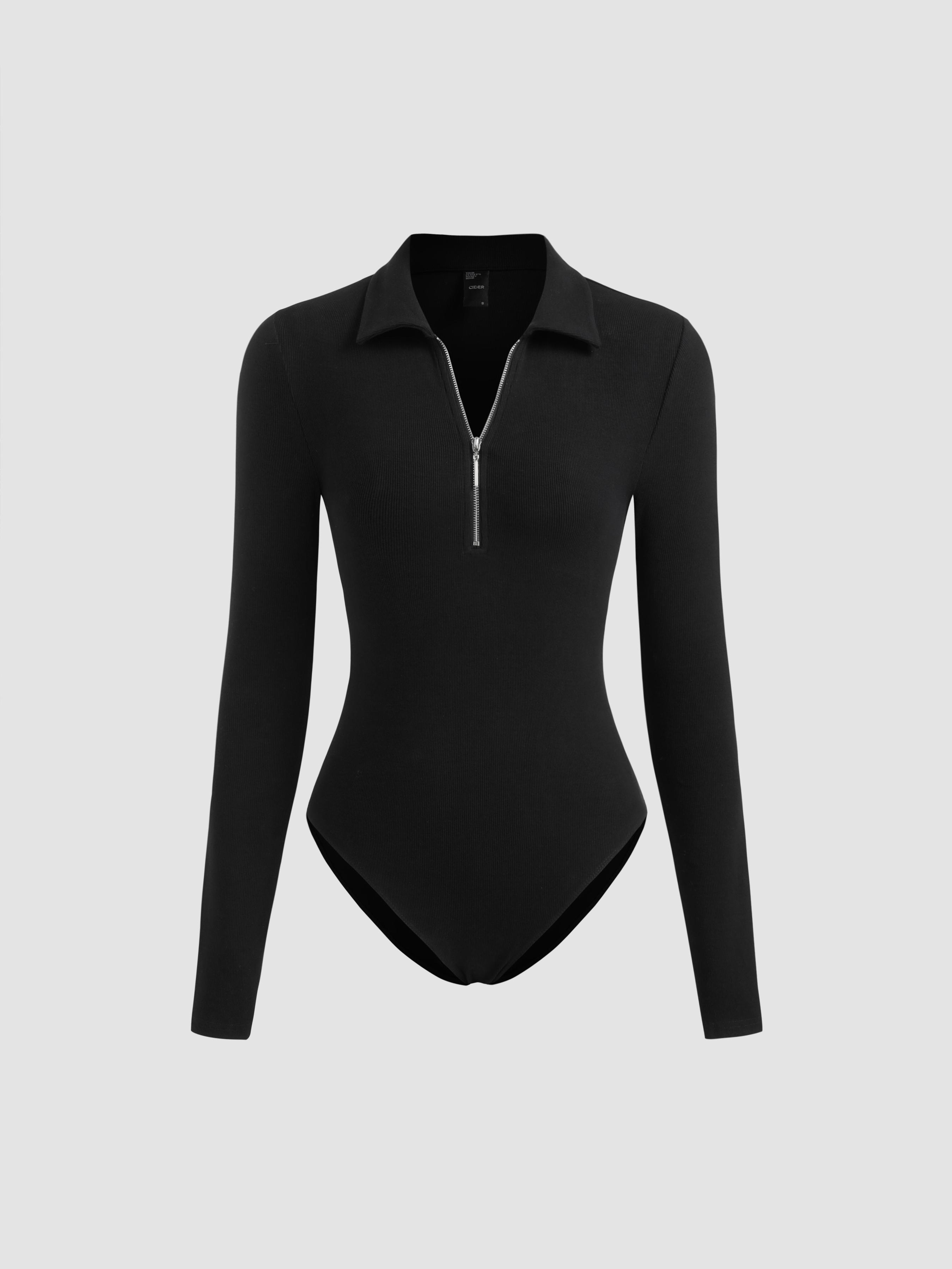 Cotton-blend Collar Zipper Bodysuit by CIDER