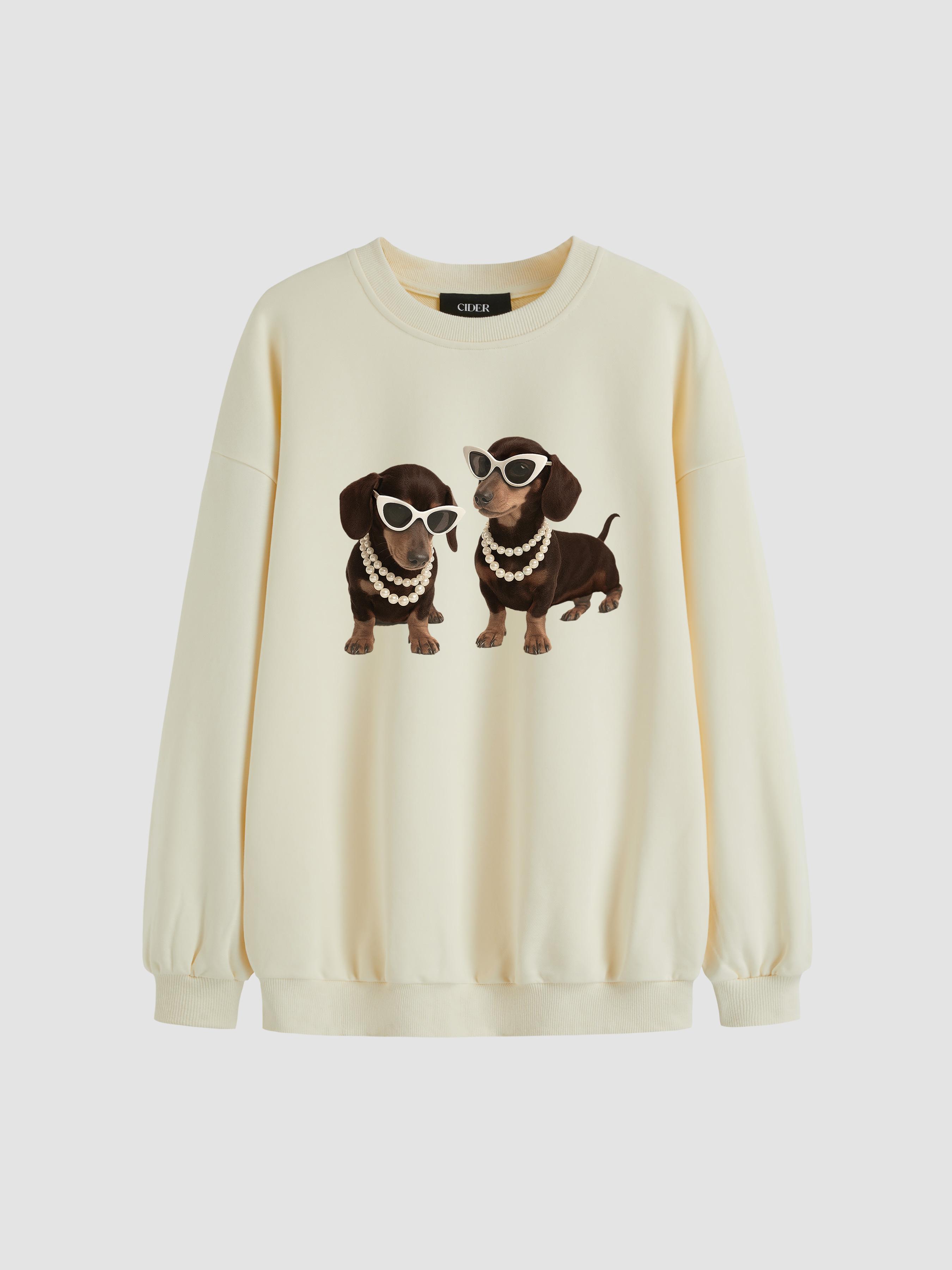 Cotton-blend Dachshund Graphic Oversized Sweatshirt by CIDER