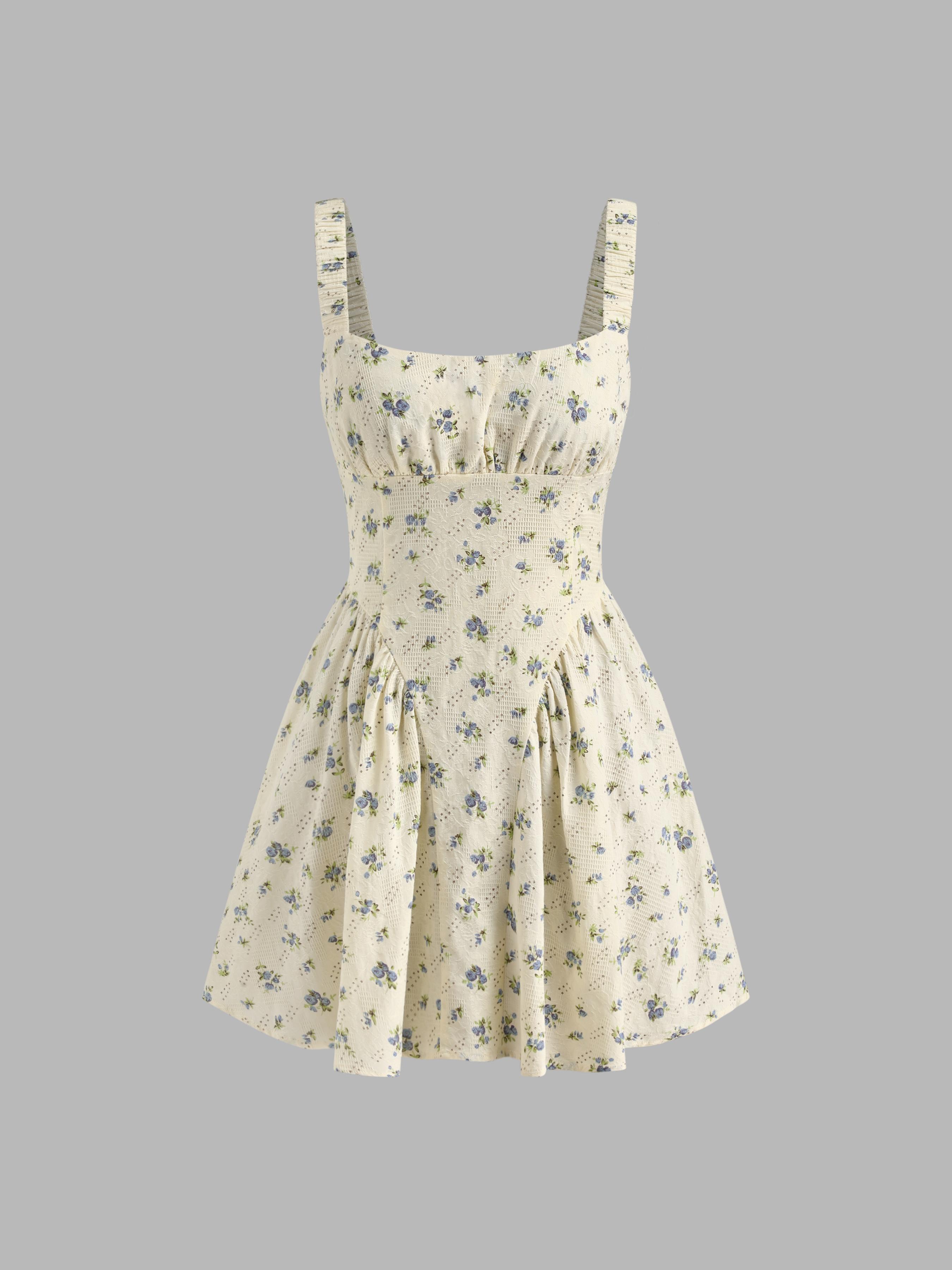 Cotton-blend Ditsy Floral Ruched Mini Cami Dress by CIDER