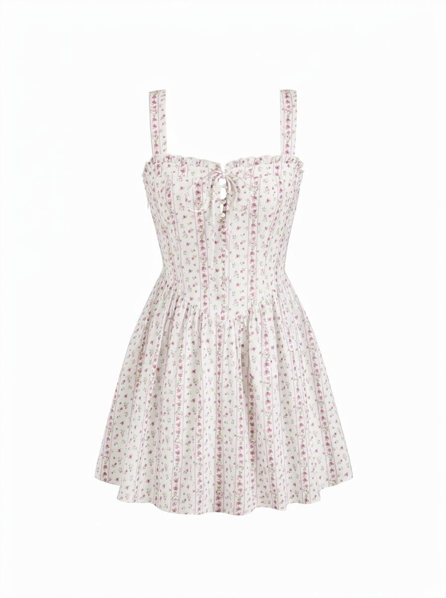 Cotton-blend Ditsy Floral Square Neck Ruffled Flared Mini Dress by CIDER