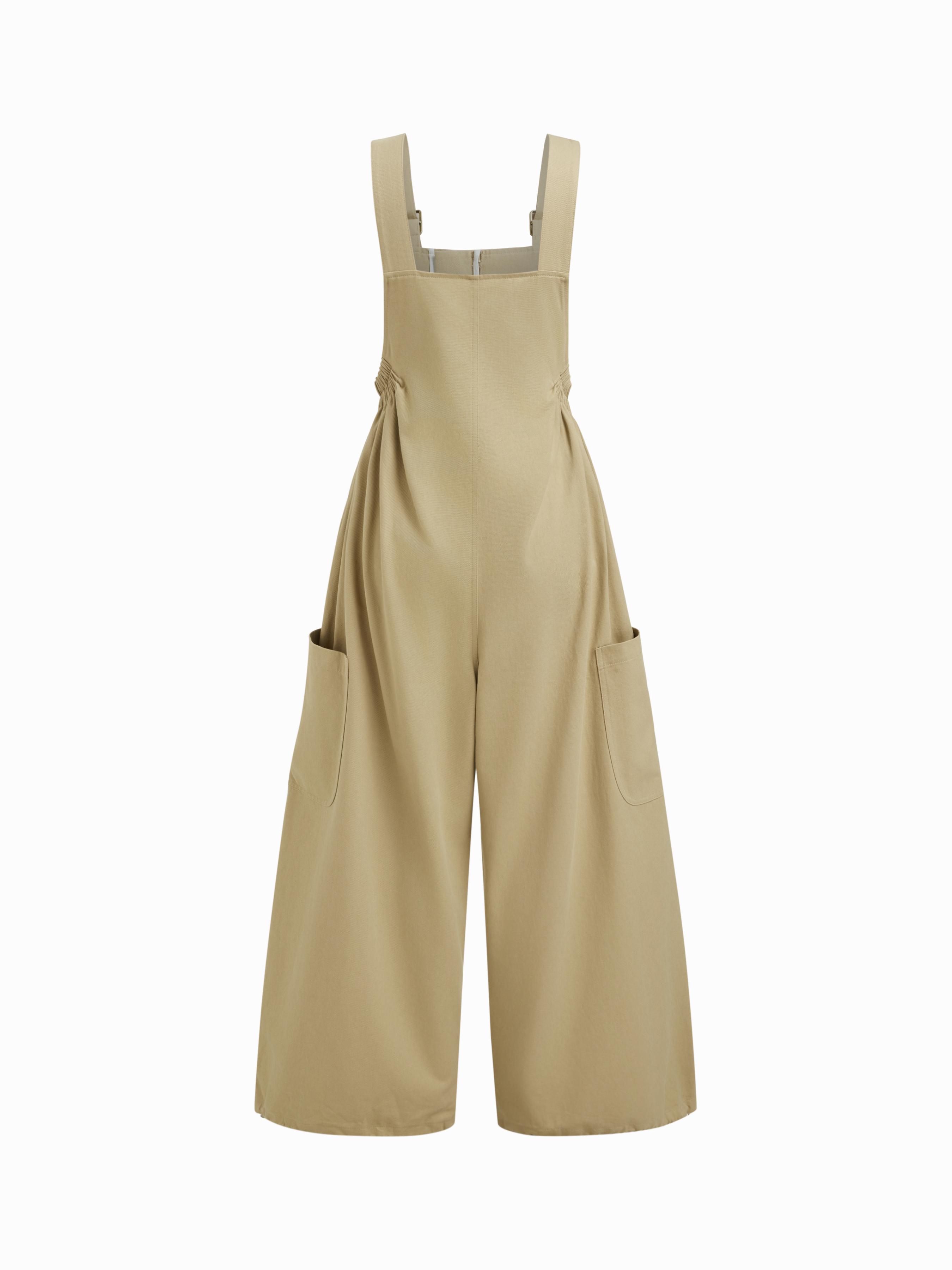Cotton-blend Drawstring Wide Leg Jumpsuit by CIDER