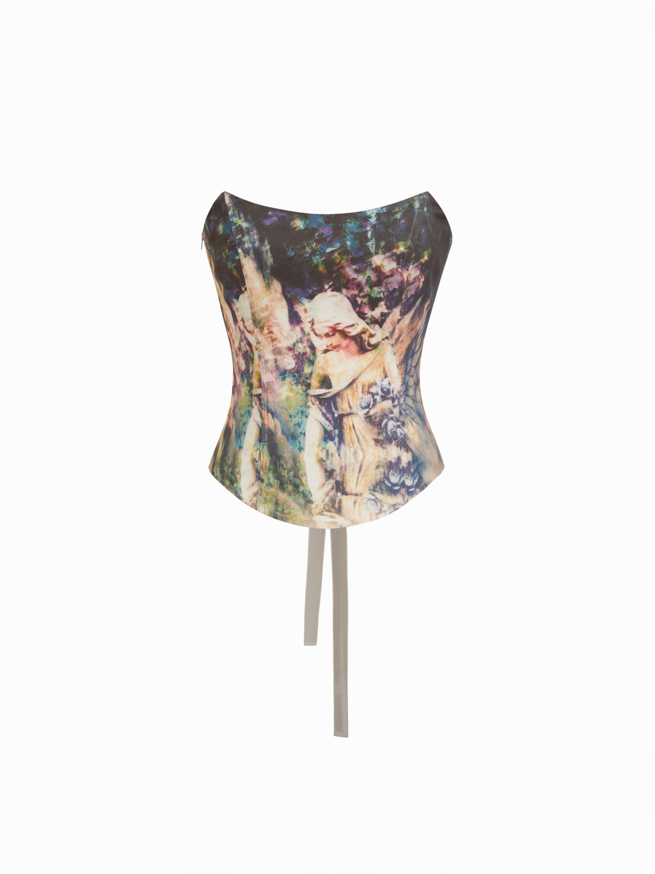 Cotton-blend Figure Oil Painting Lace Up Bandeau Corset by CIDER
