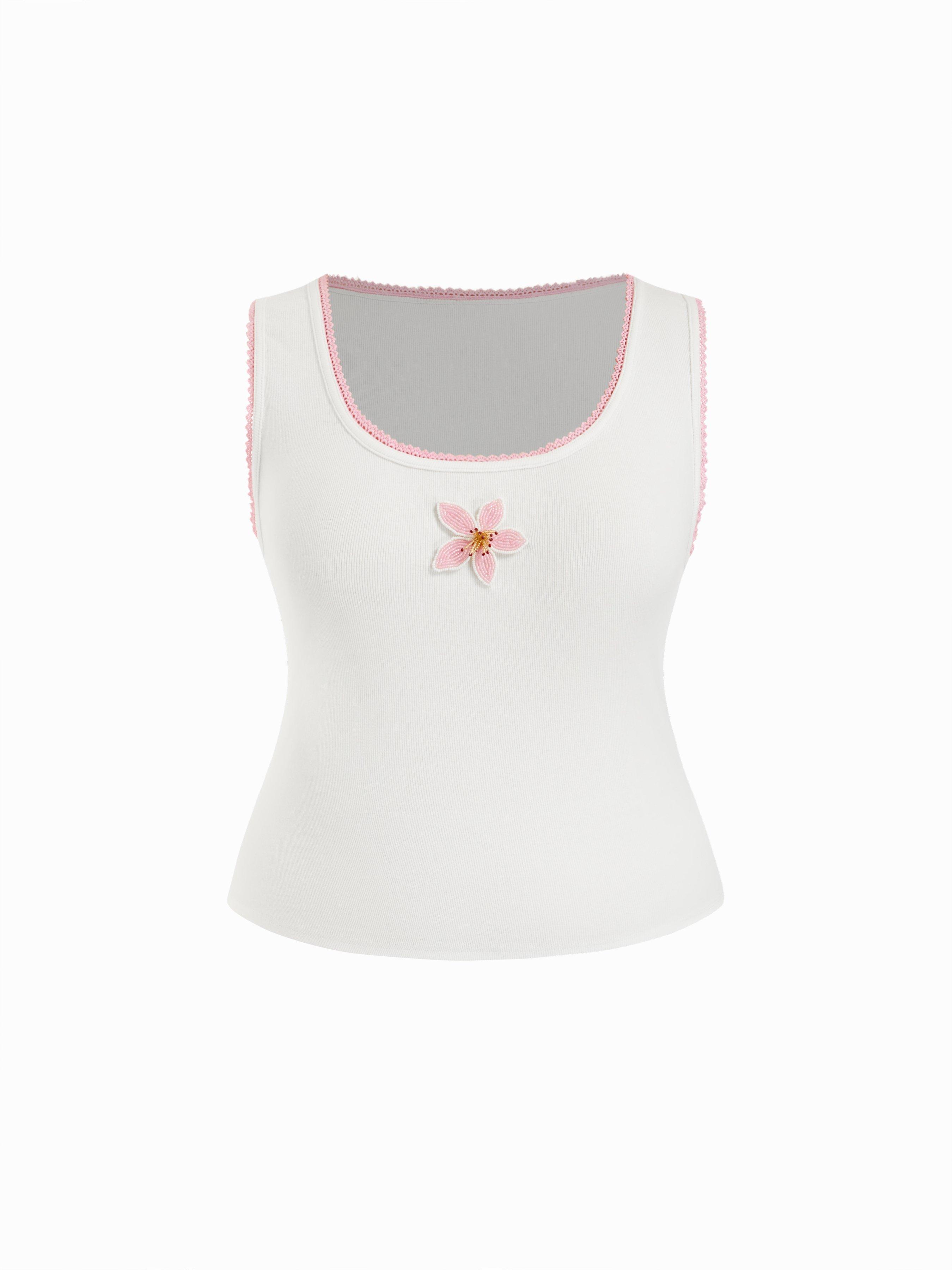 Cotton-blend Floral Beading Tank Top Curve & Plus by CIDER