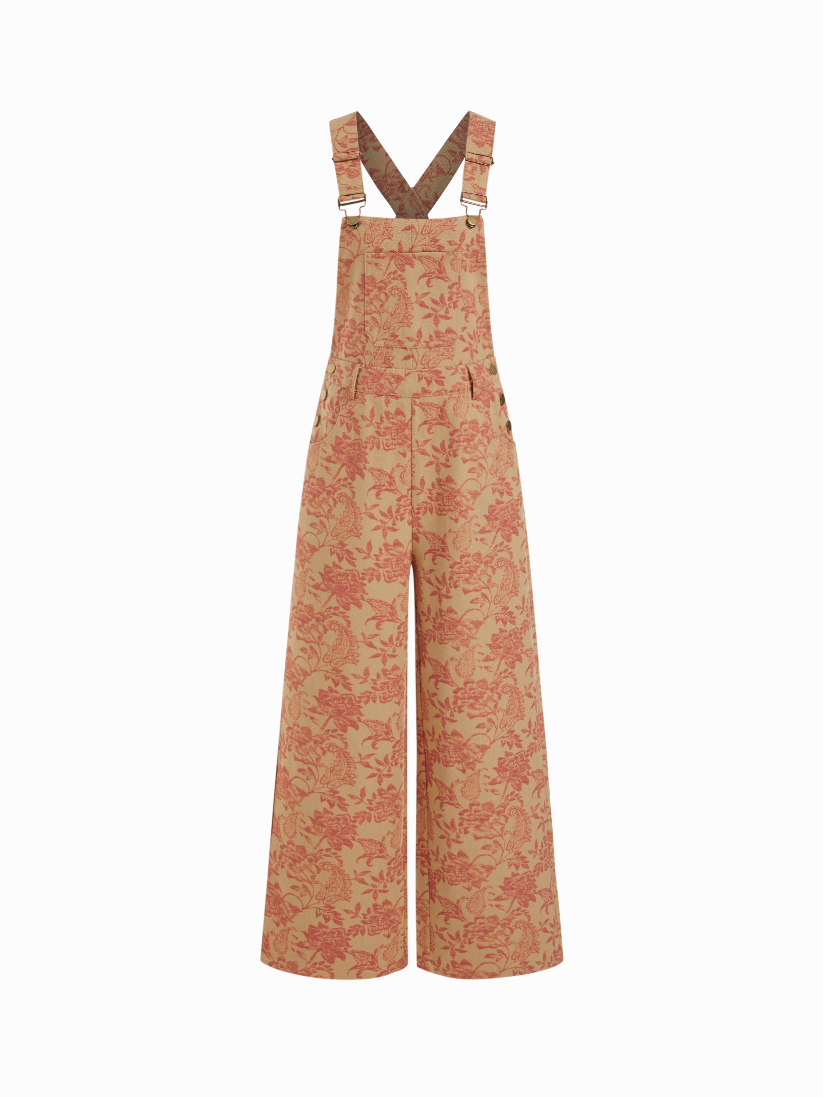 Cotton-blend Floral Jacquard Straight Leg Jumpsuit by CIDER