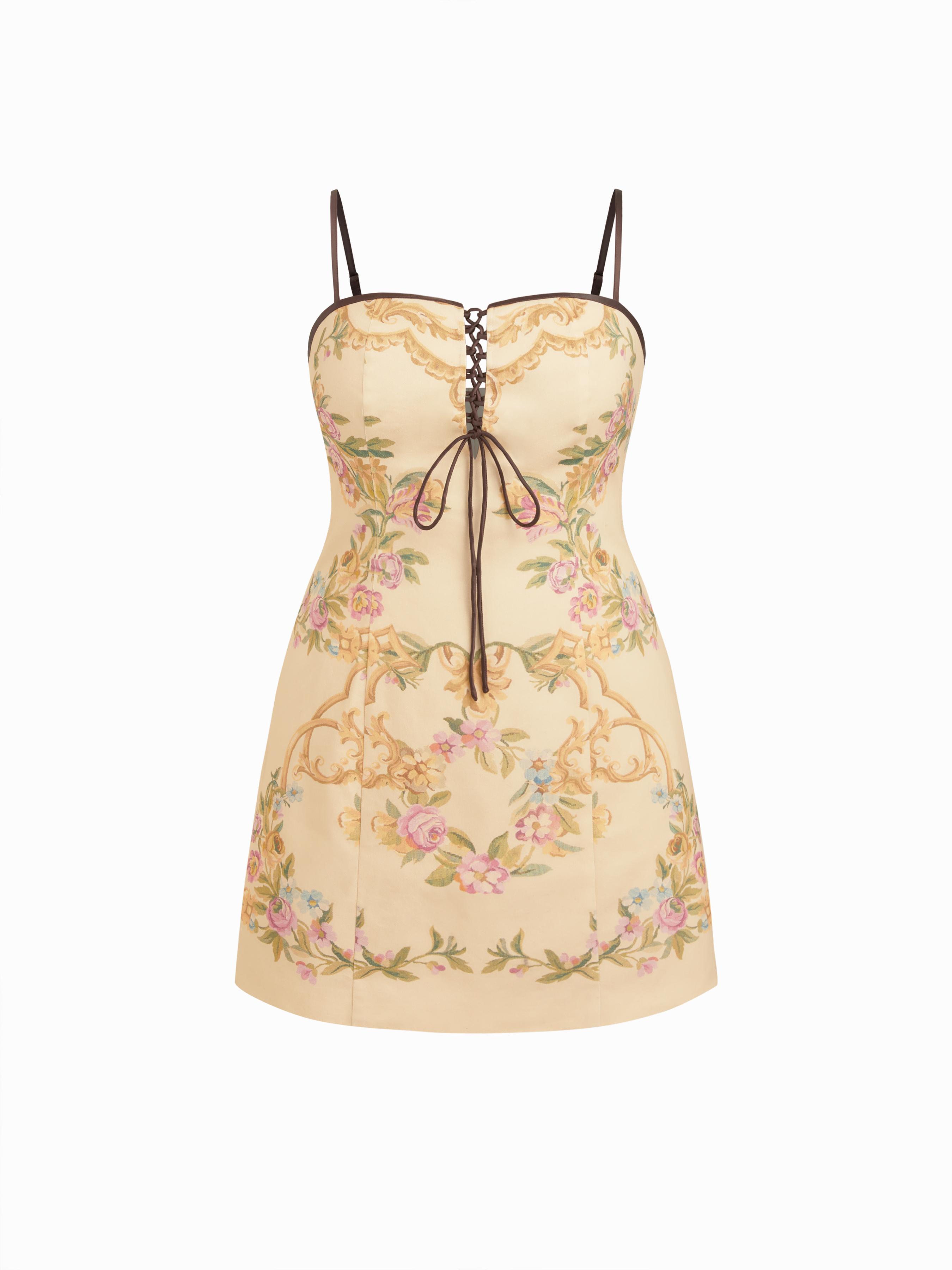 Cotton-blend Floral Lace Up Cami Mini Dress Curve & Plus by CIDER