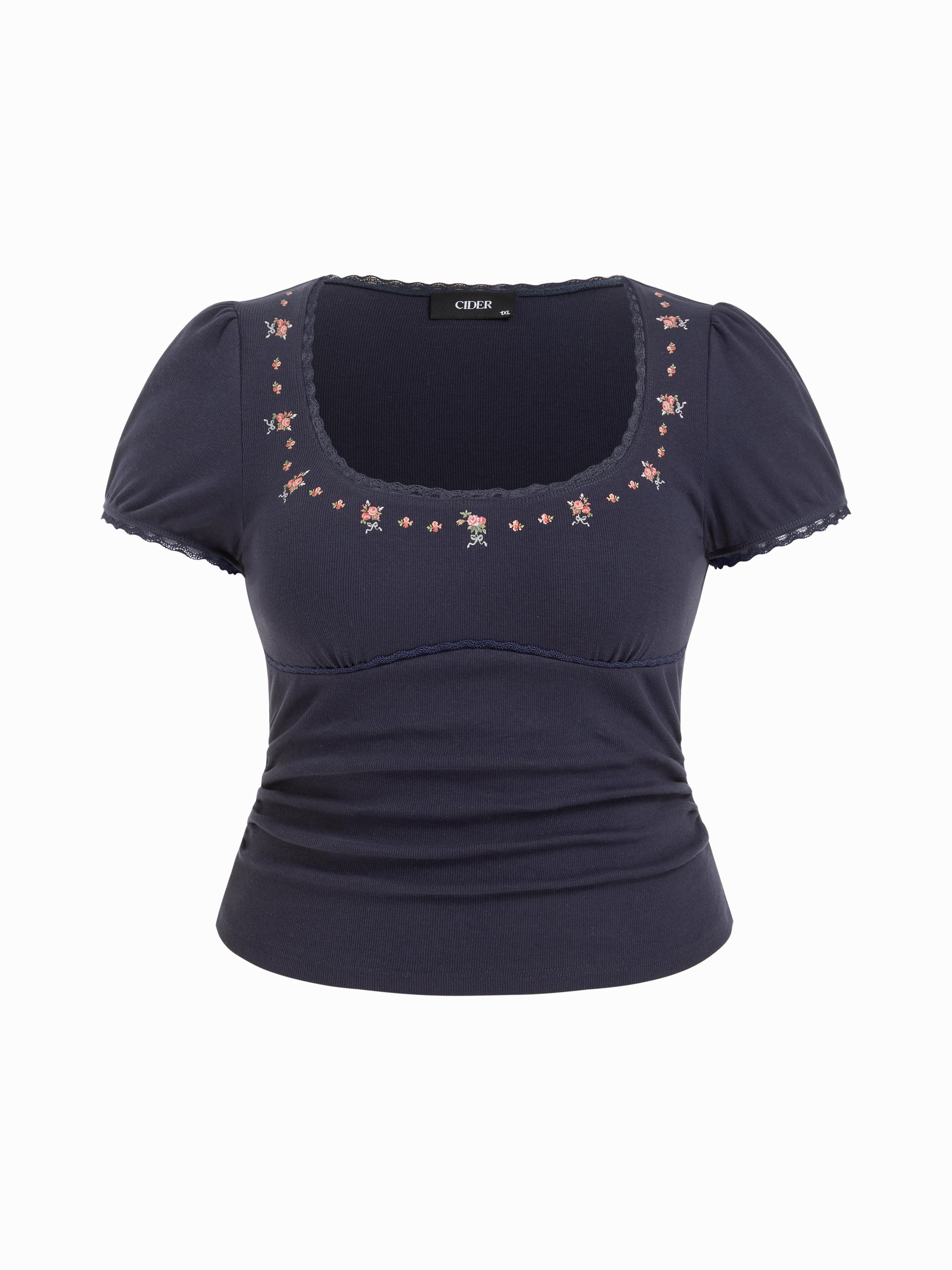 Cotton-blend Floral Print Ruched Top Curve & Plus by CIDER