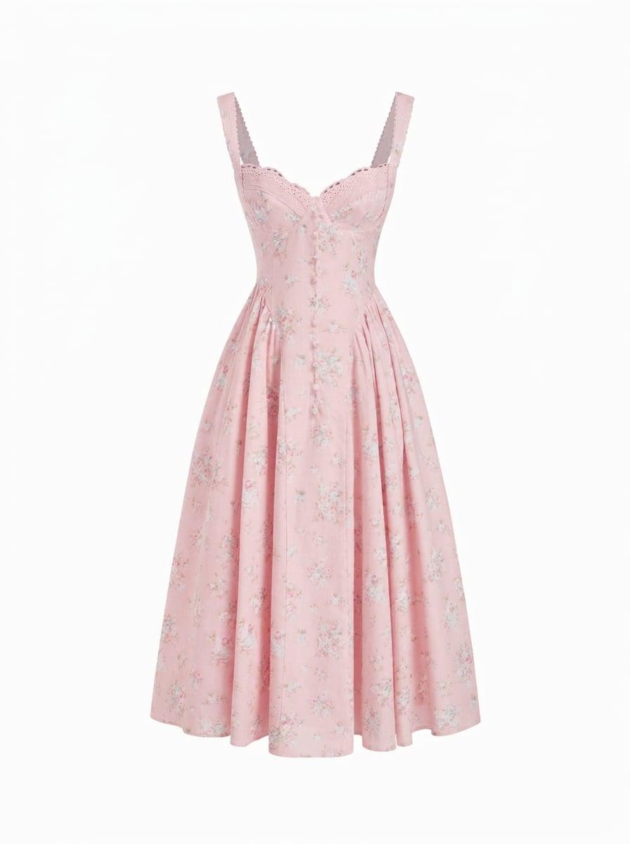 Cotton-blend Floral Sweetheart Neck Ruched Flared Midi Dress by CIDER
