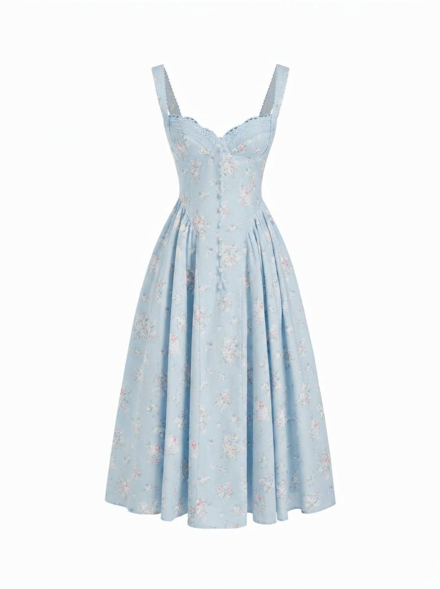 Cotton-blend Floral Sweetheart Neck Ruched Flared Midi Dress by CIDER