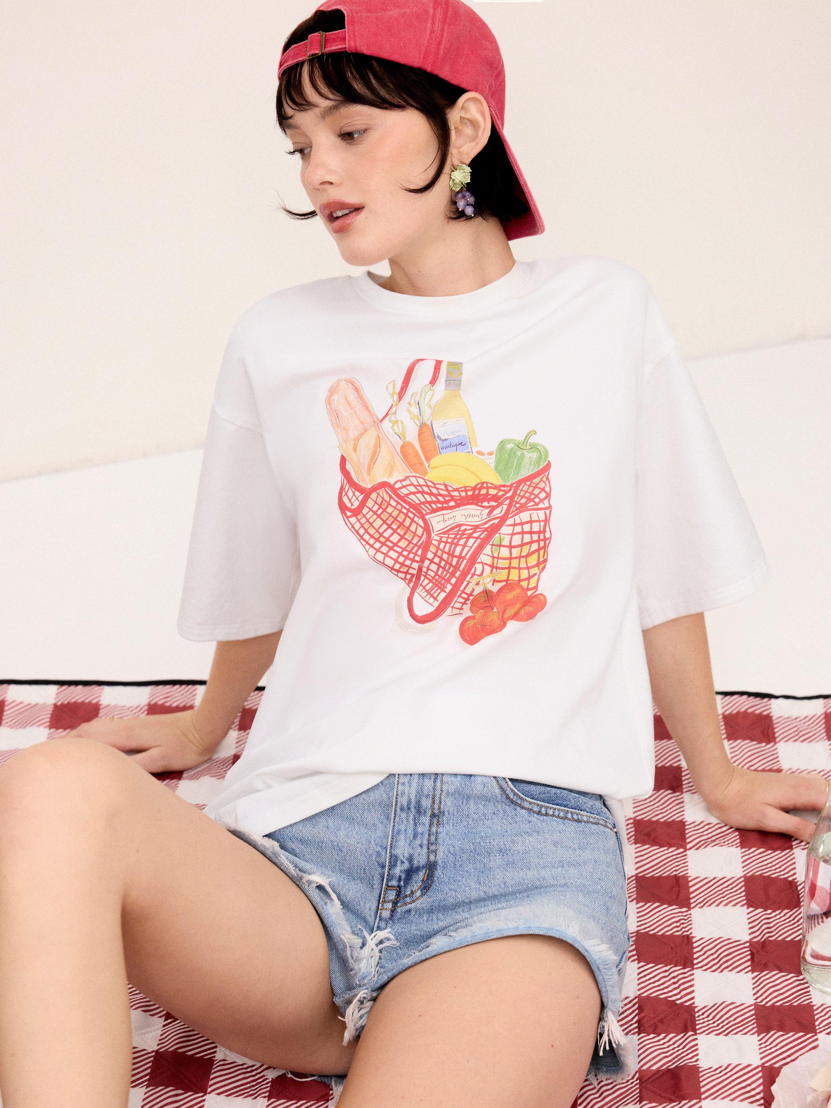 Cotton-blend Fruit Graphic Oversized Short Sleeve Tee by CIDER