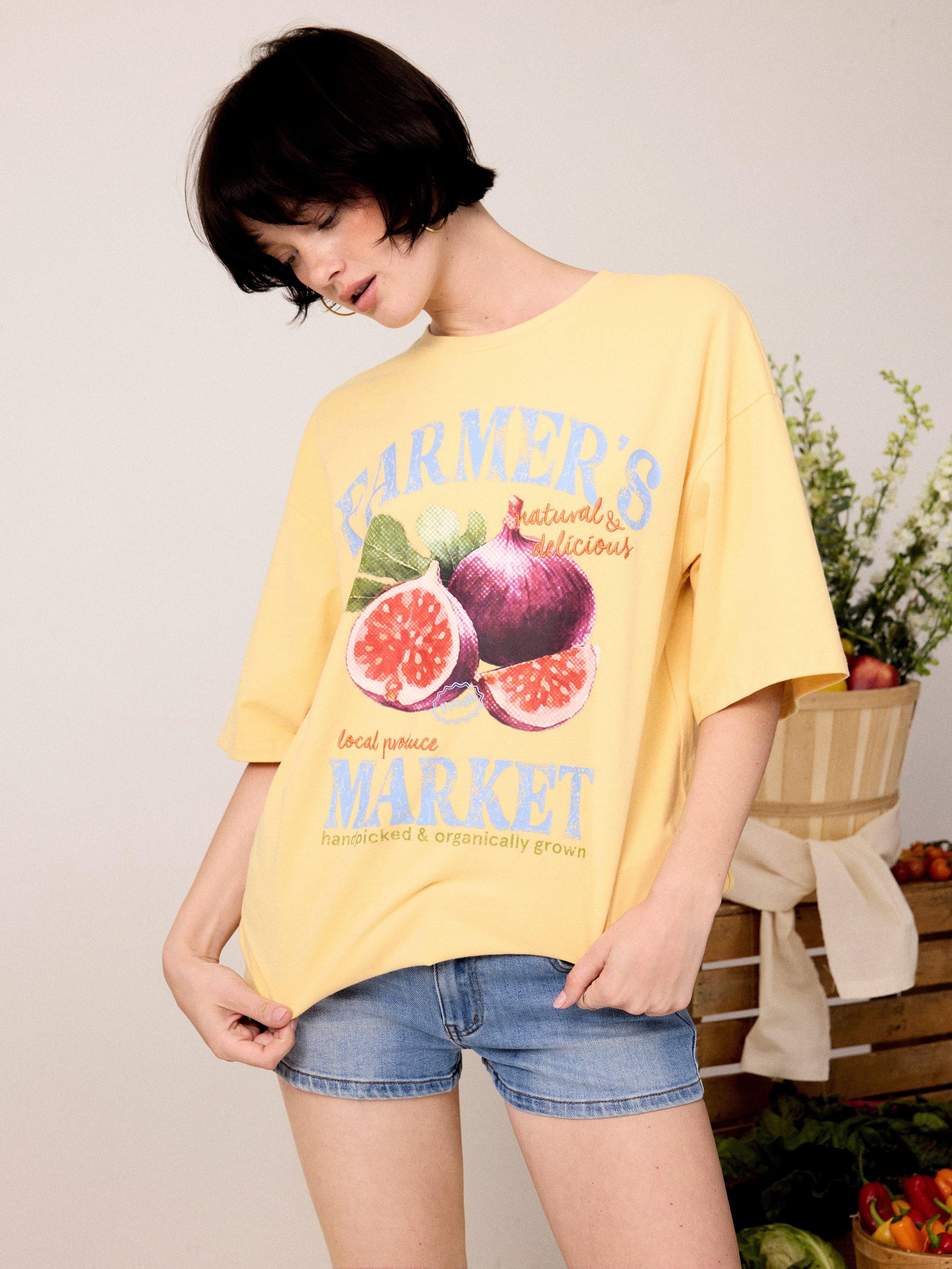 Cotton-blend Fruit Graphic Short Sleeve Oversized Tee by CIDER