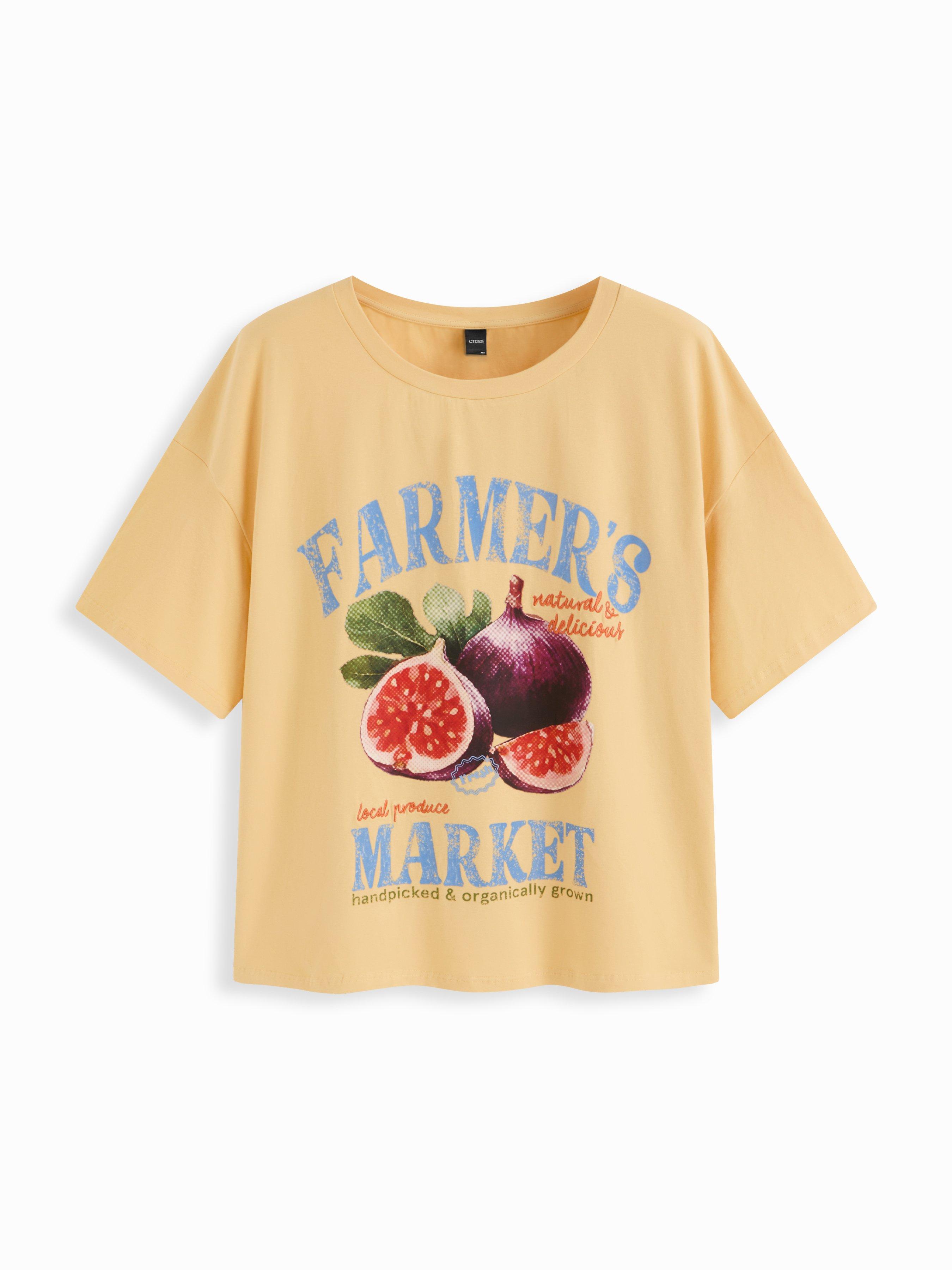 Cotton-blend Fruit Graphic Short Sleeve Oversized Tee Curve & Plus by CIDER