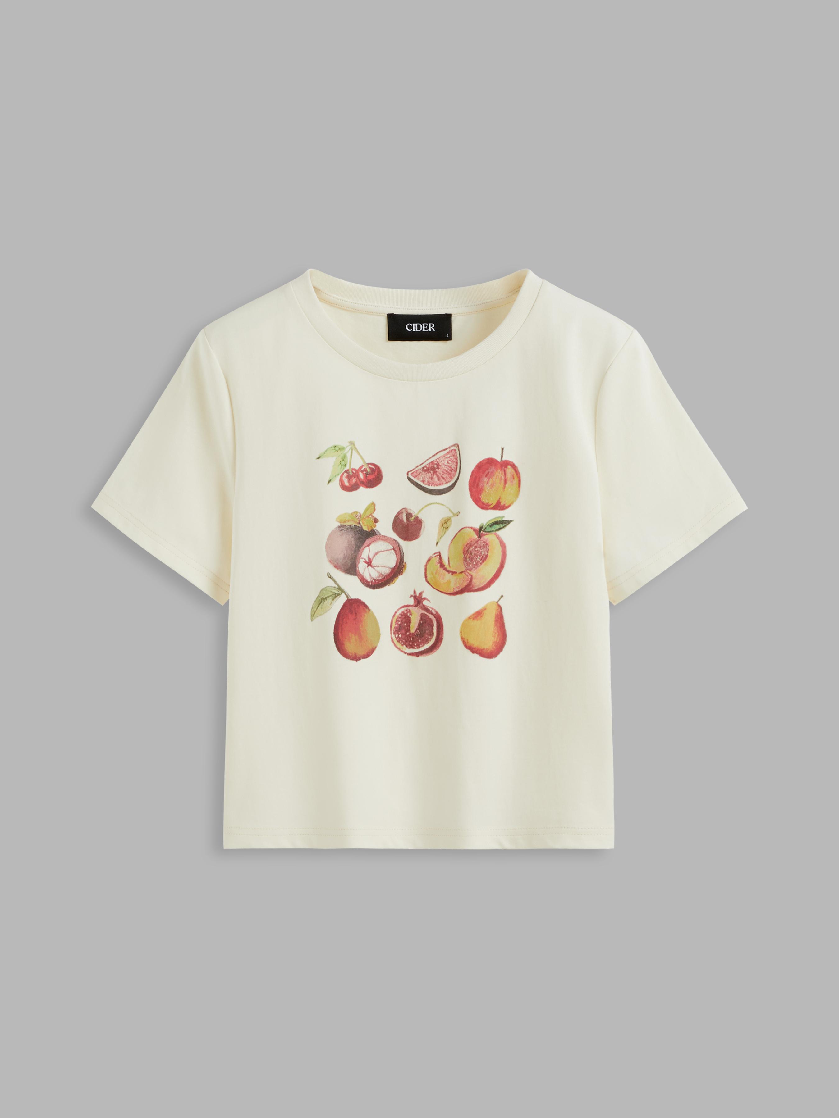 Cotton-blend Fruits Graphic Short Sleeve Tee by CIDER