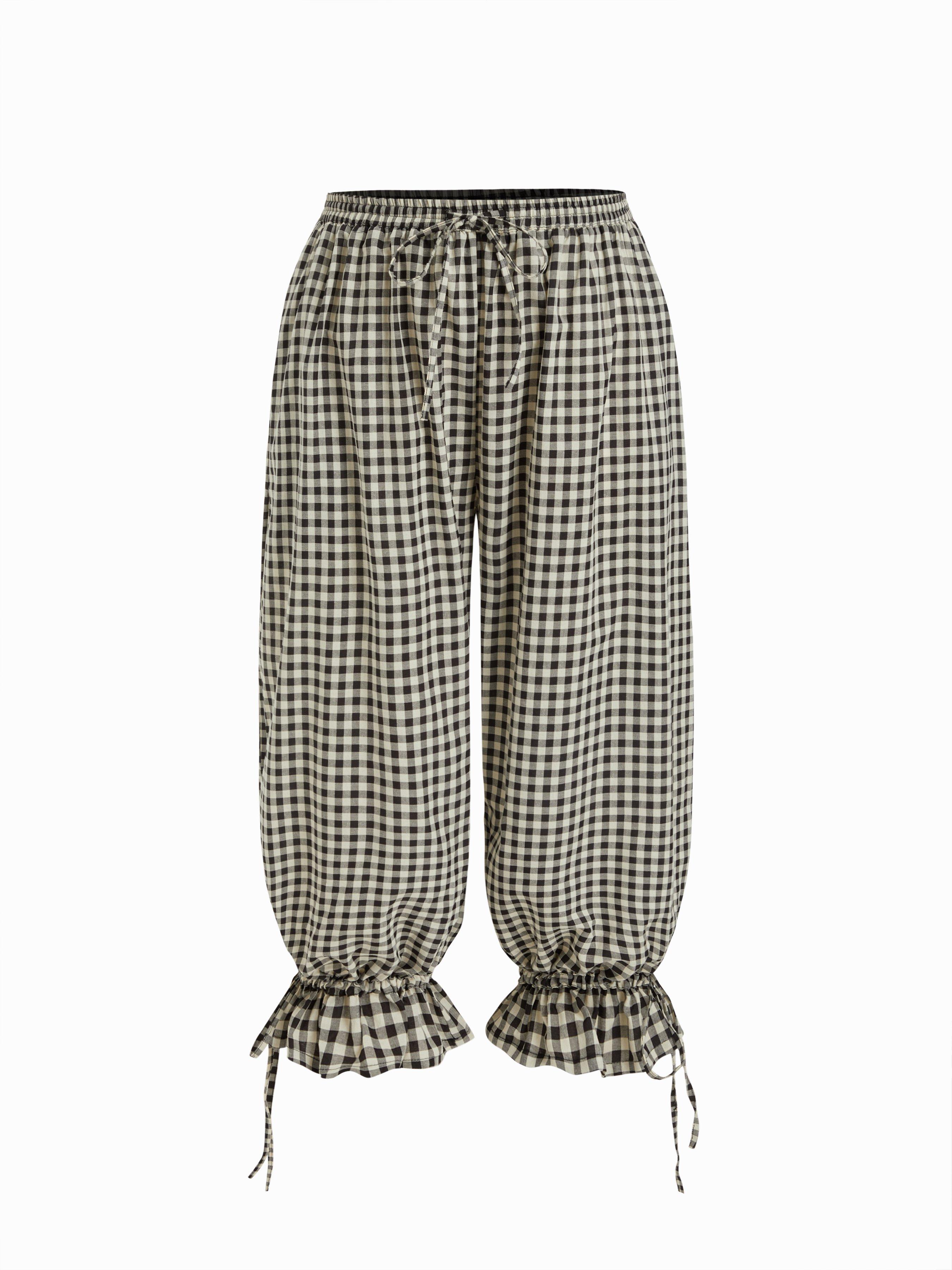 Cotton-blend Gingham Adjustable Drawstring Hem Balloon Pants Curve & Plus by CIDER