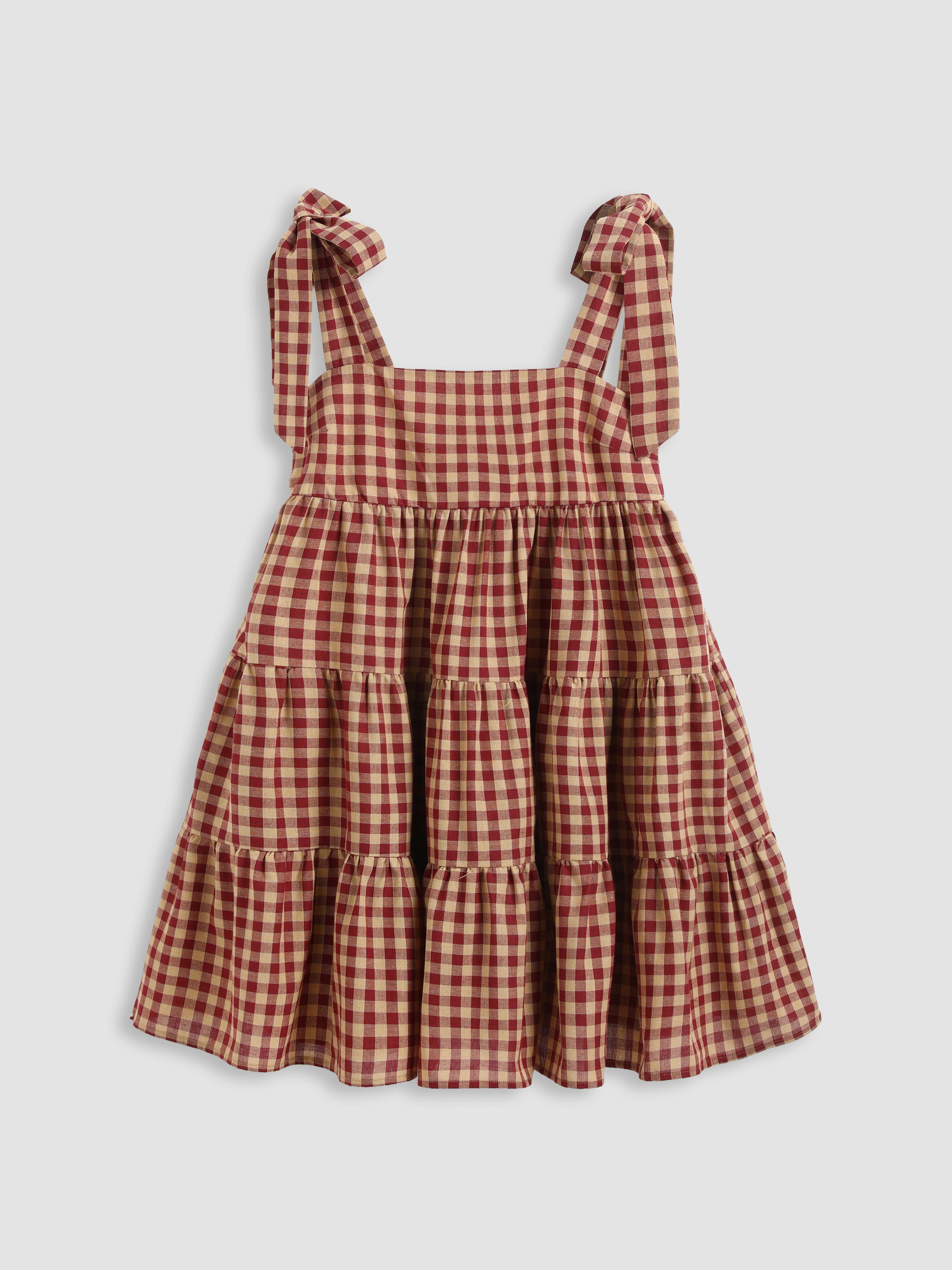 Cotton-blend Gingham Bowknot Tiered Ruffle Mini Dress by CIDER