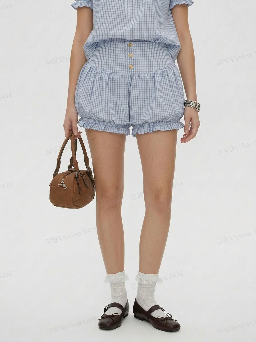Cotton-blend Gingham Mid Rise Bloomer Shorts by CIDER
