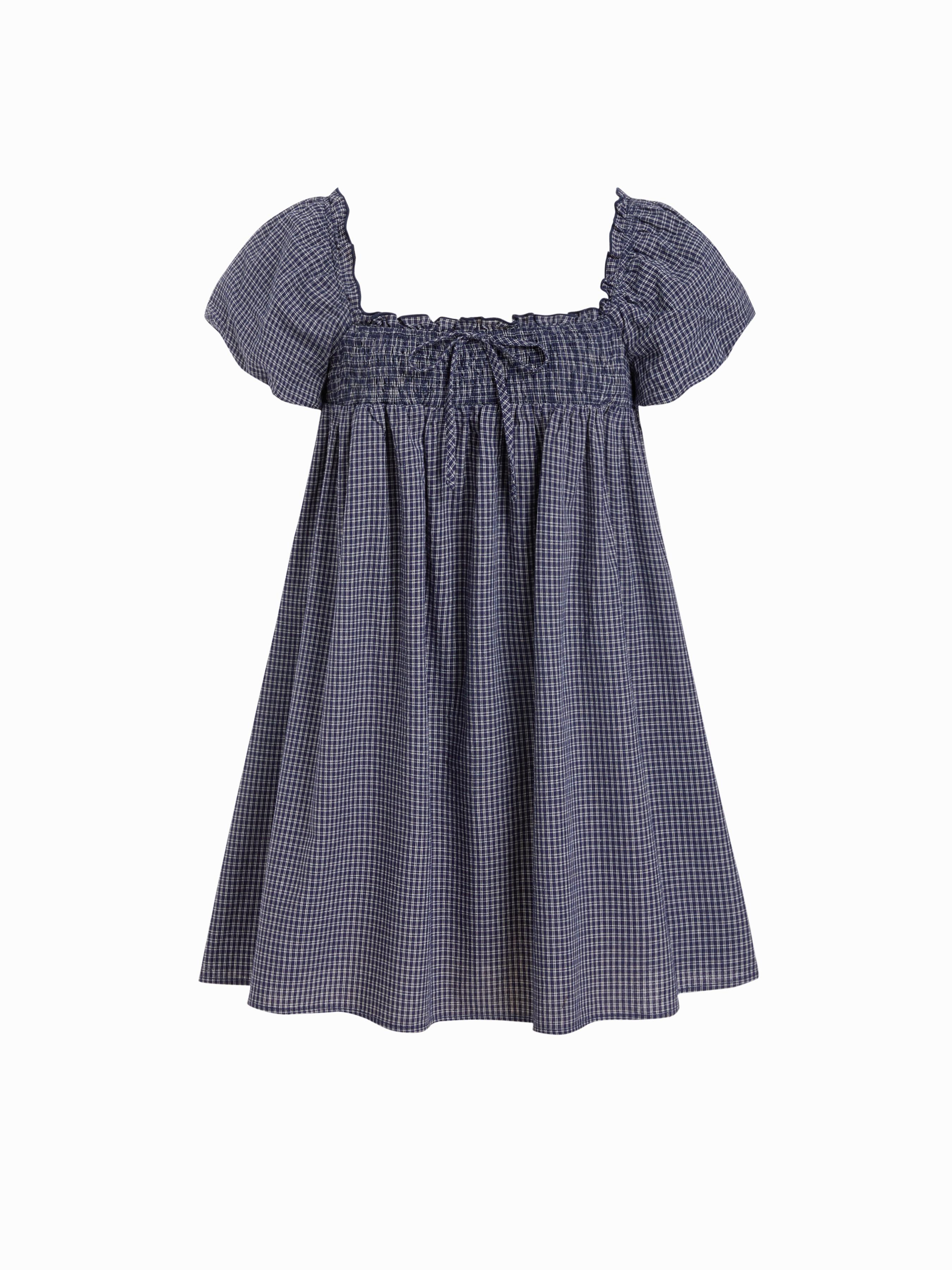 Cotton-blend Gingham Shirred High Rise Mini Dress by CIDER