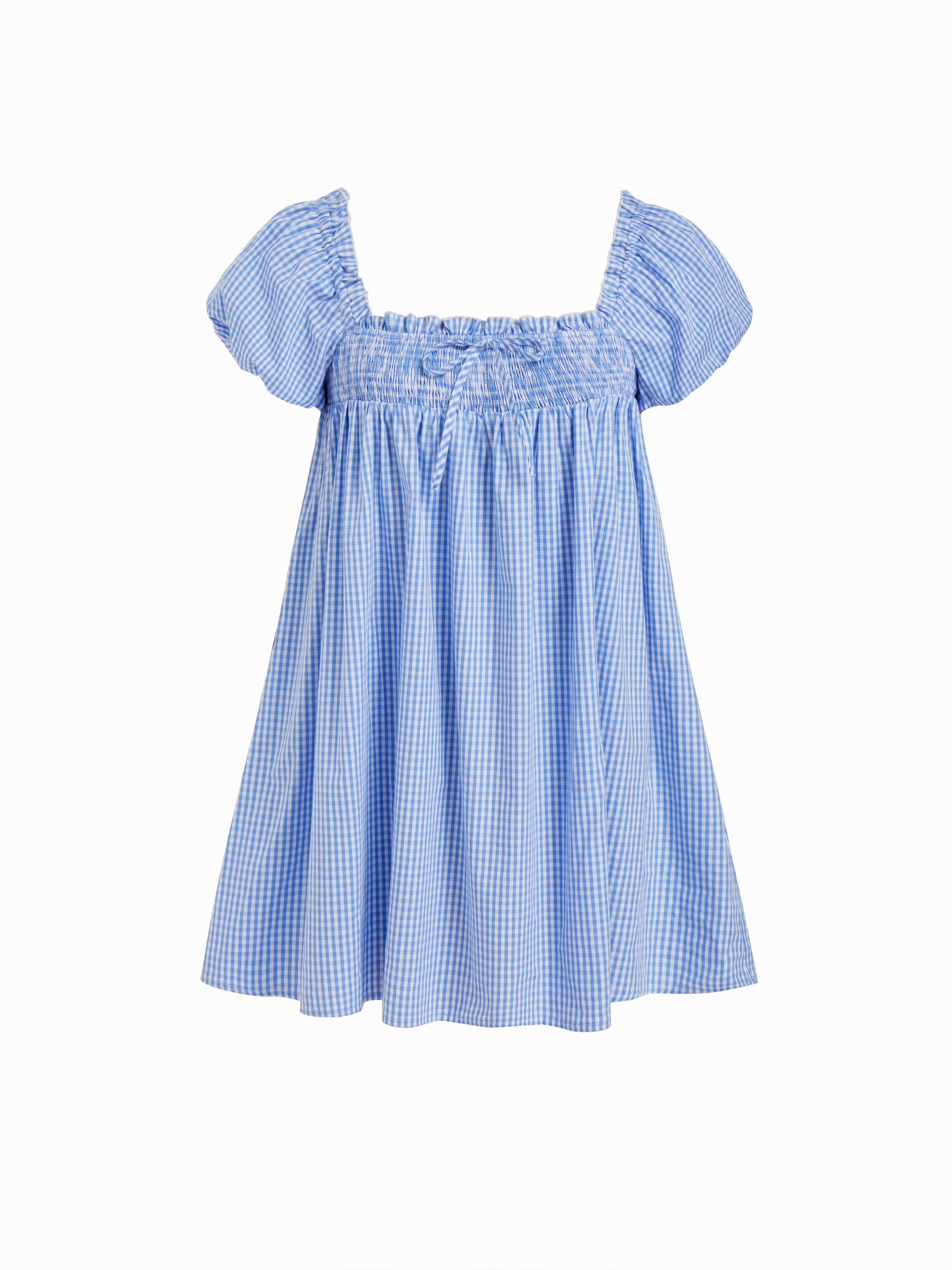 Cotton-blend Gingham Shirred High Rise Mini Dress by CIDER