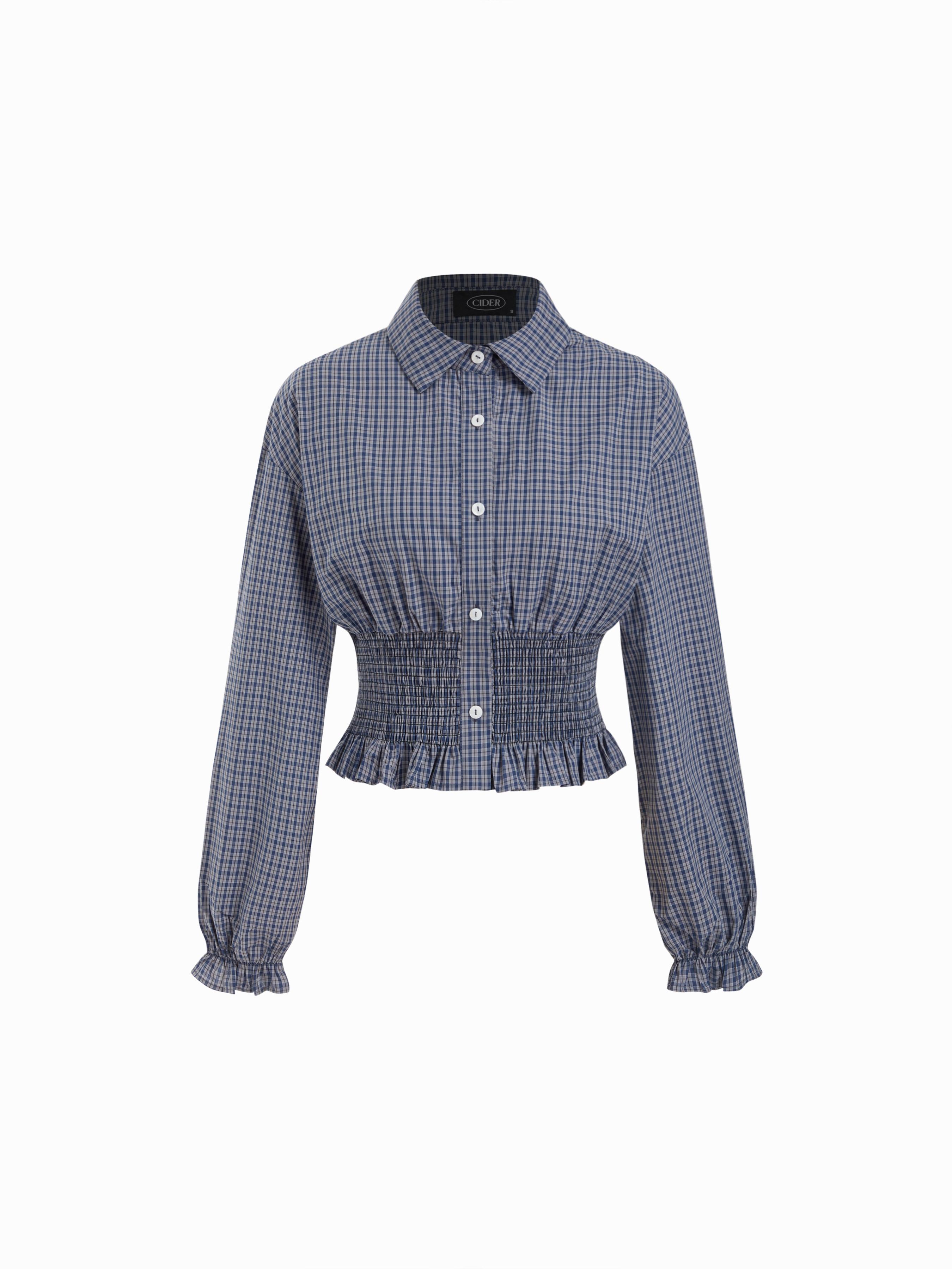 Cotton-blend Gingham Shirred Waist Ruffled Hem Blouse by CIDER
