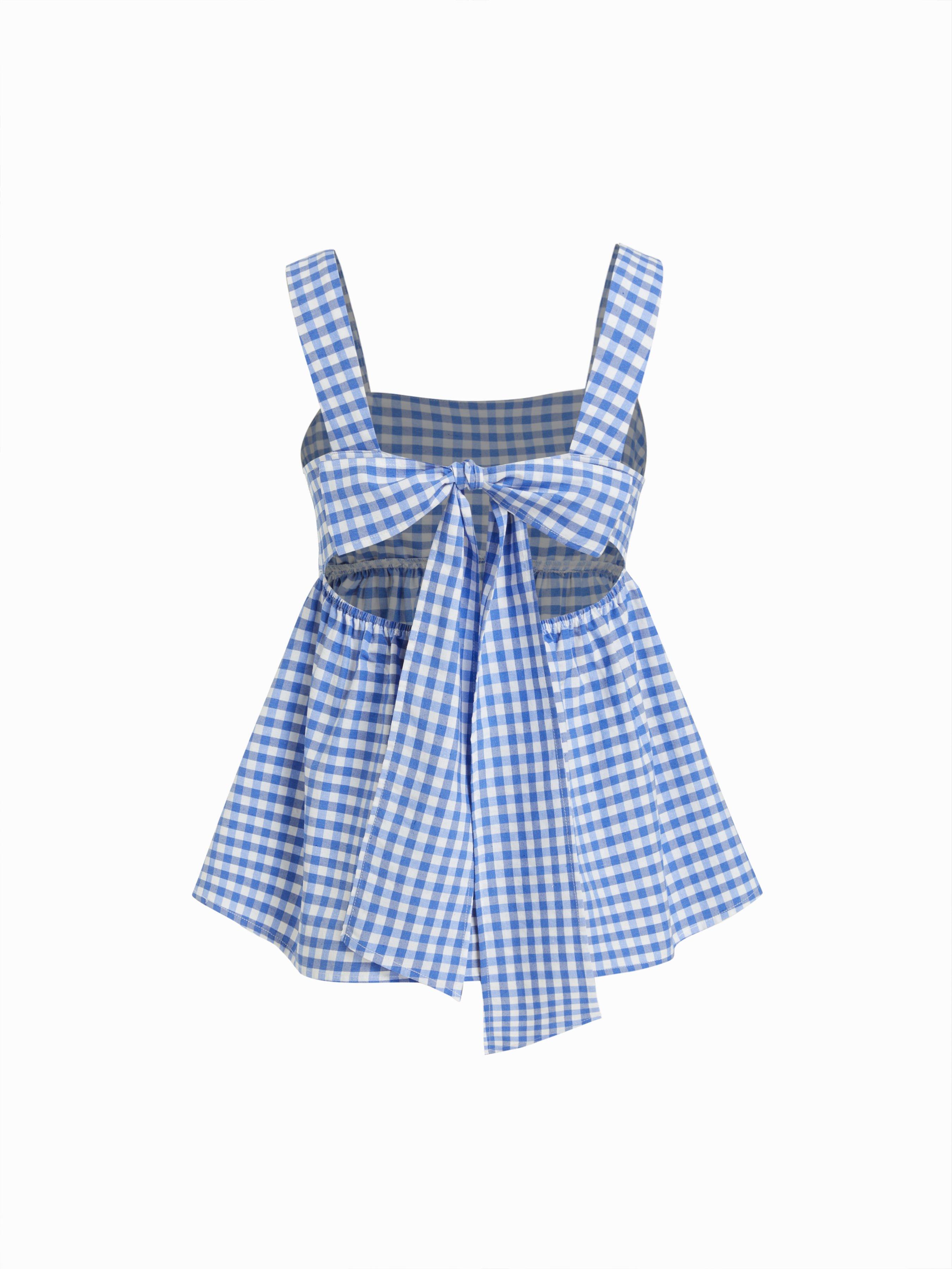 Cotton-blend Gingham Square Neck Bowknot A-line Cami Top by CIDER