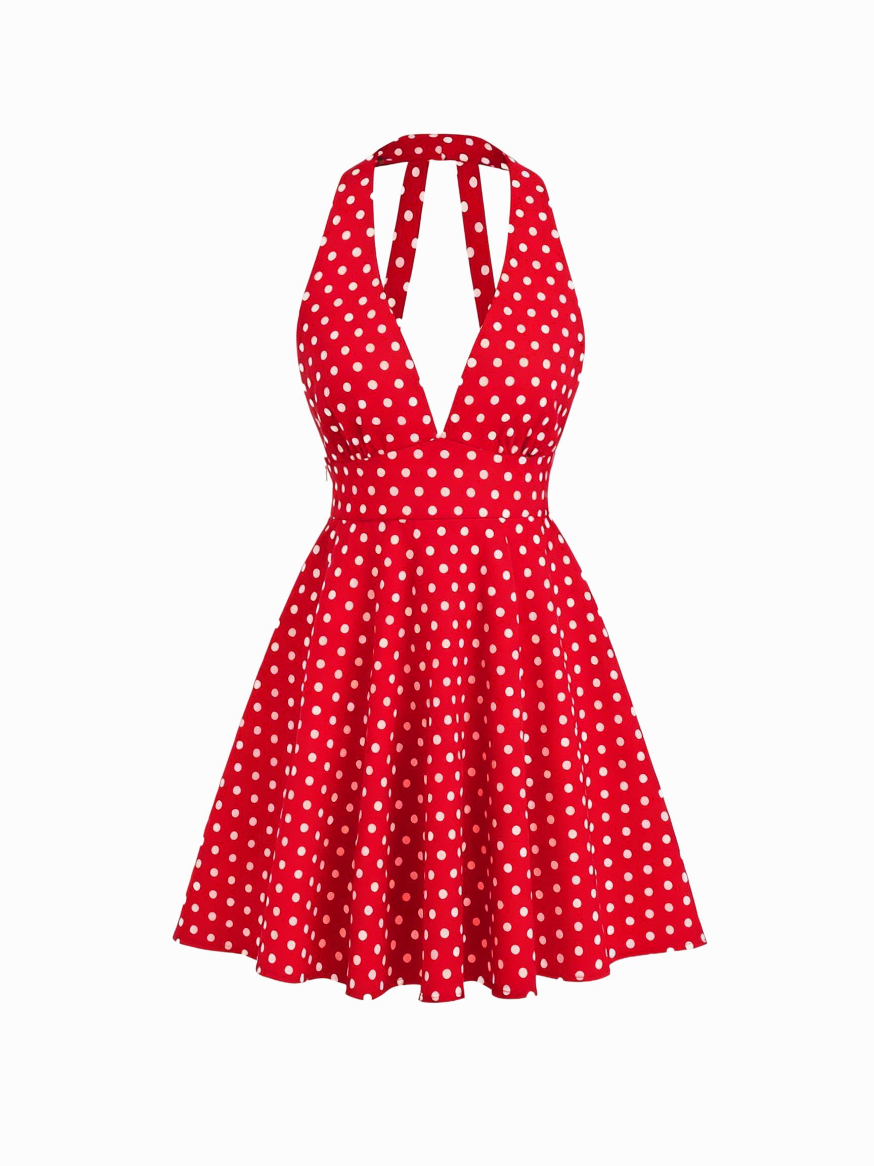 Cotton-blend Halter Neck Polka Dot Backless Flared Mini Dress by CIDER