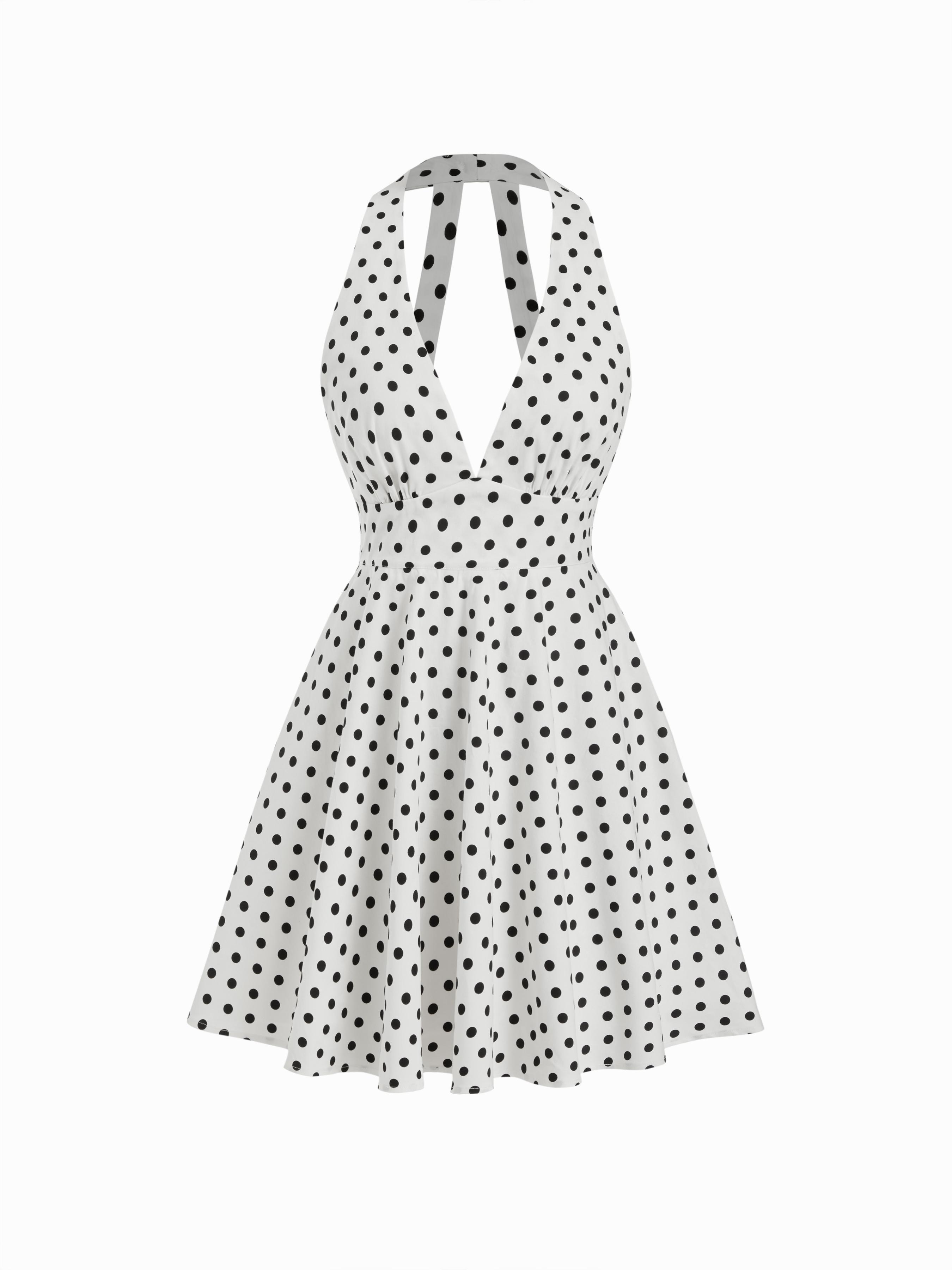 Cotton-blend Halter Neck Polka Dot Backless Flared Mini Dress by CIDER