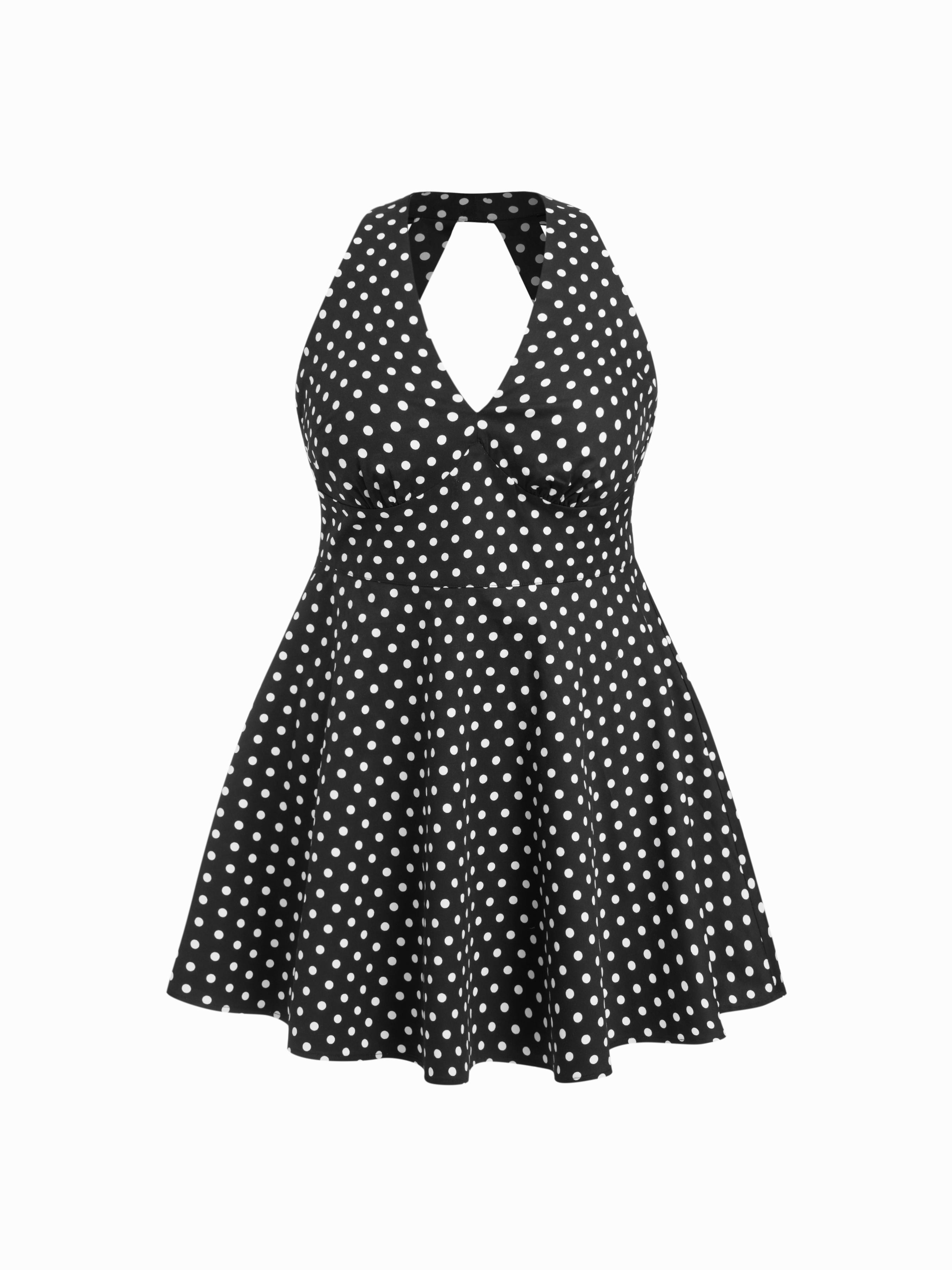 Cotton-blend Halter Neck Polka Dot Flared Mini Dress Curve & Plus by CIDER