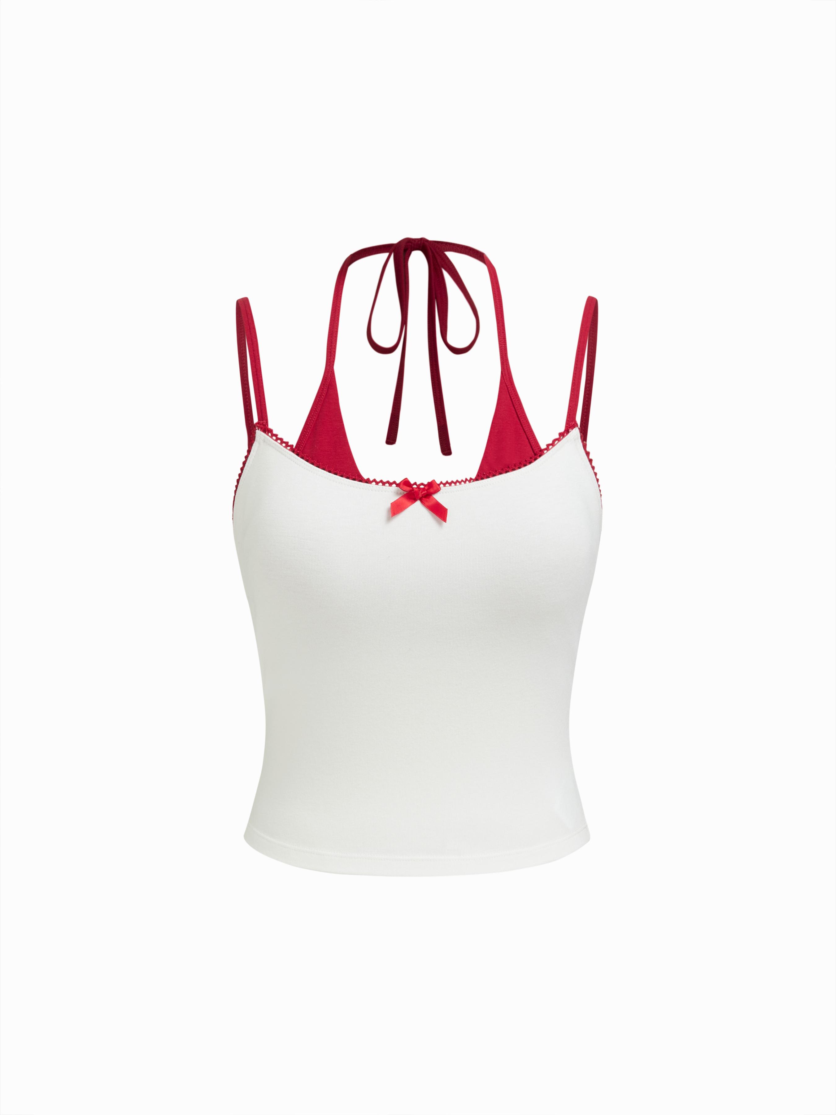 Cotton-blend Halter Neckline Bowknot Tie Back Lounge Top by CIDER