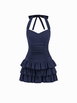 Cotton-blend Halter Neckline Polka Dot Ruched Layered Mini Dress by CIDER Cotton-blend Halter Neckline Polka Dot Ruched Layered Mini Dress by CIDER