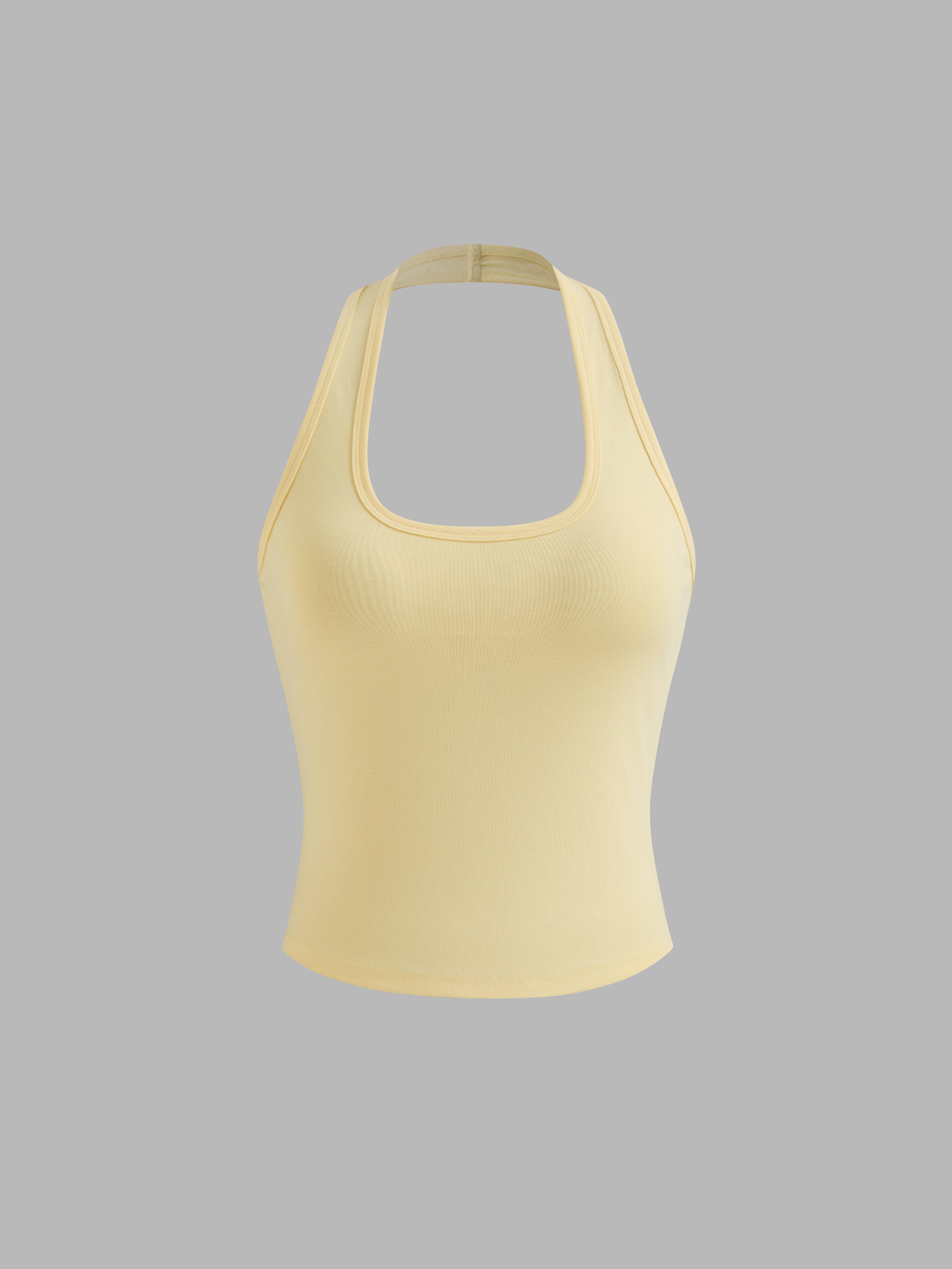 Cotton-blend Halter Neckline Solid Top by CIDER
