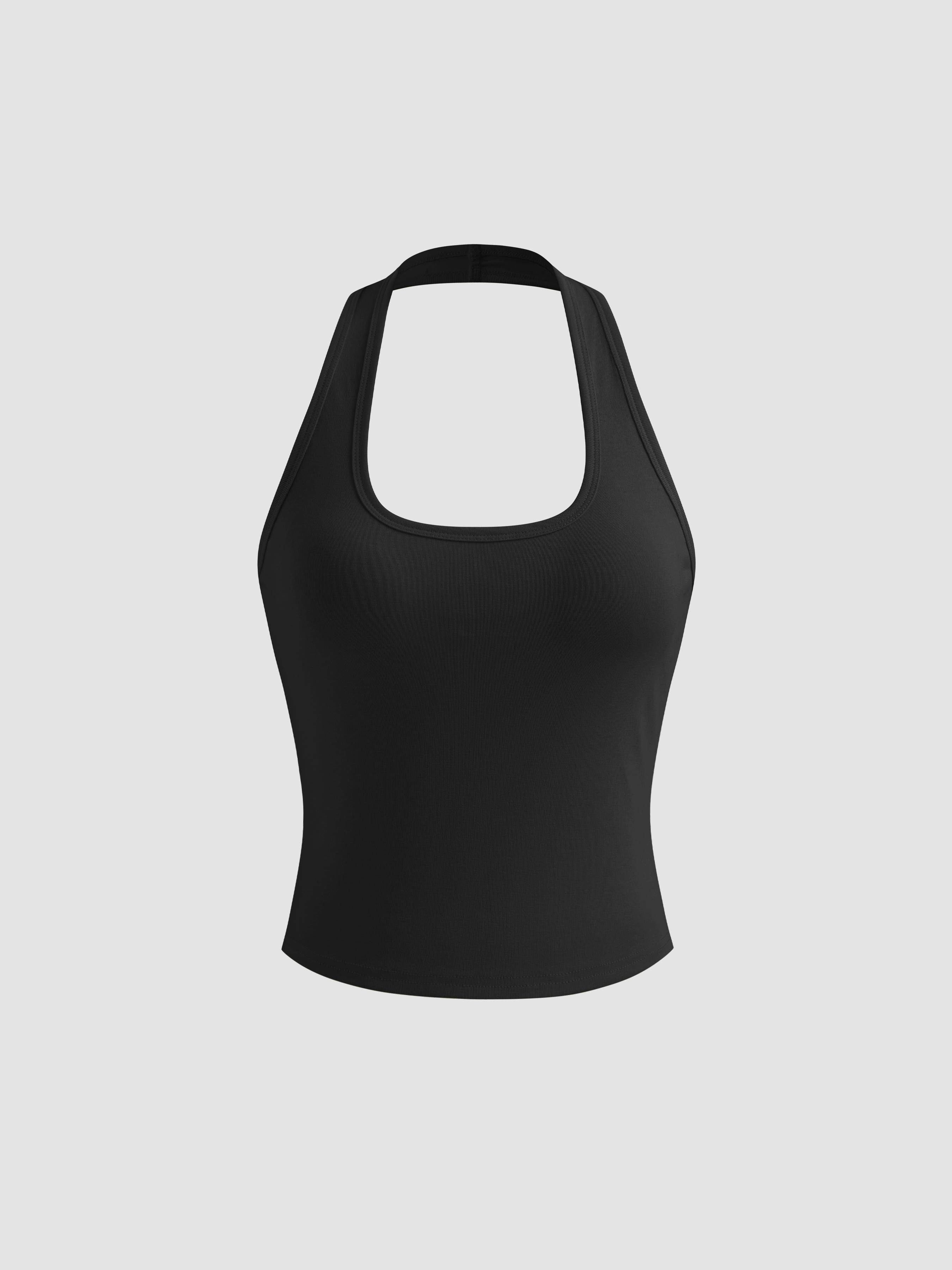 Cotton-blend Halter Neckline Solid Top by CIDER