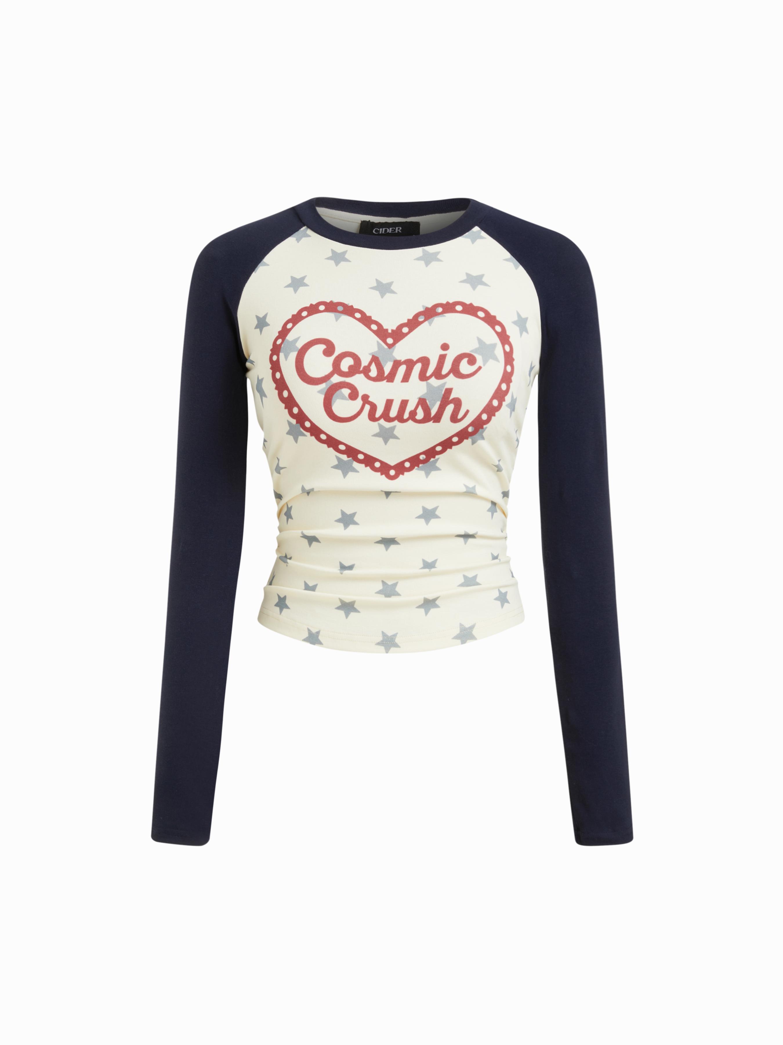Cotton-blend Heart & Star Graphic Raglan Sleeve Ruched Sweatshirt by CIDER