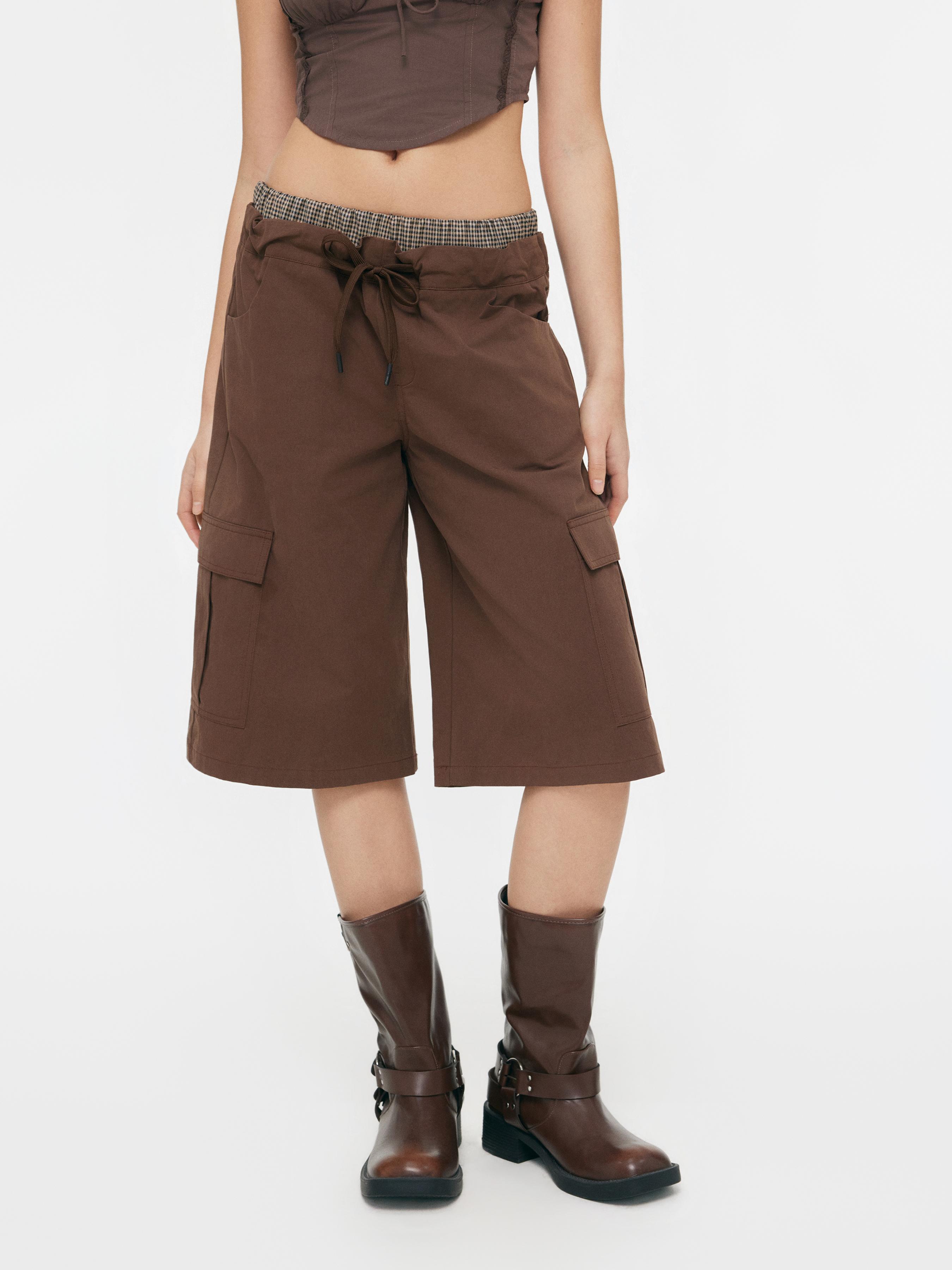 Cotton-blend High Rise Patchy Bermuda Drawstring Cargo Shorts by CIDER