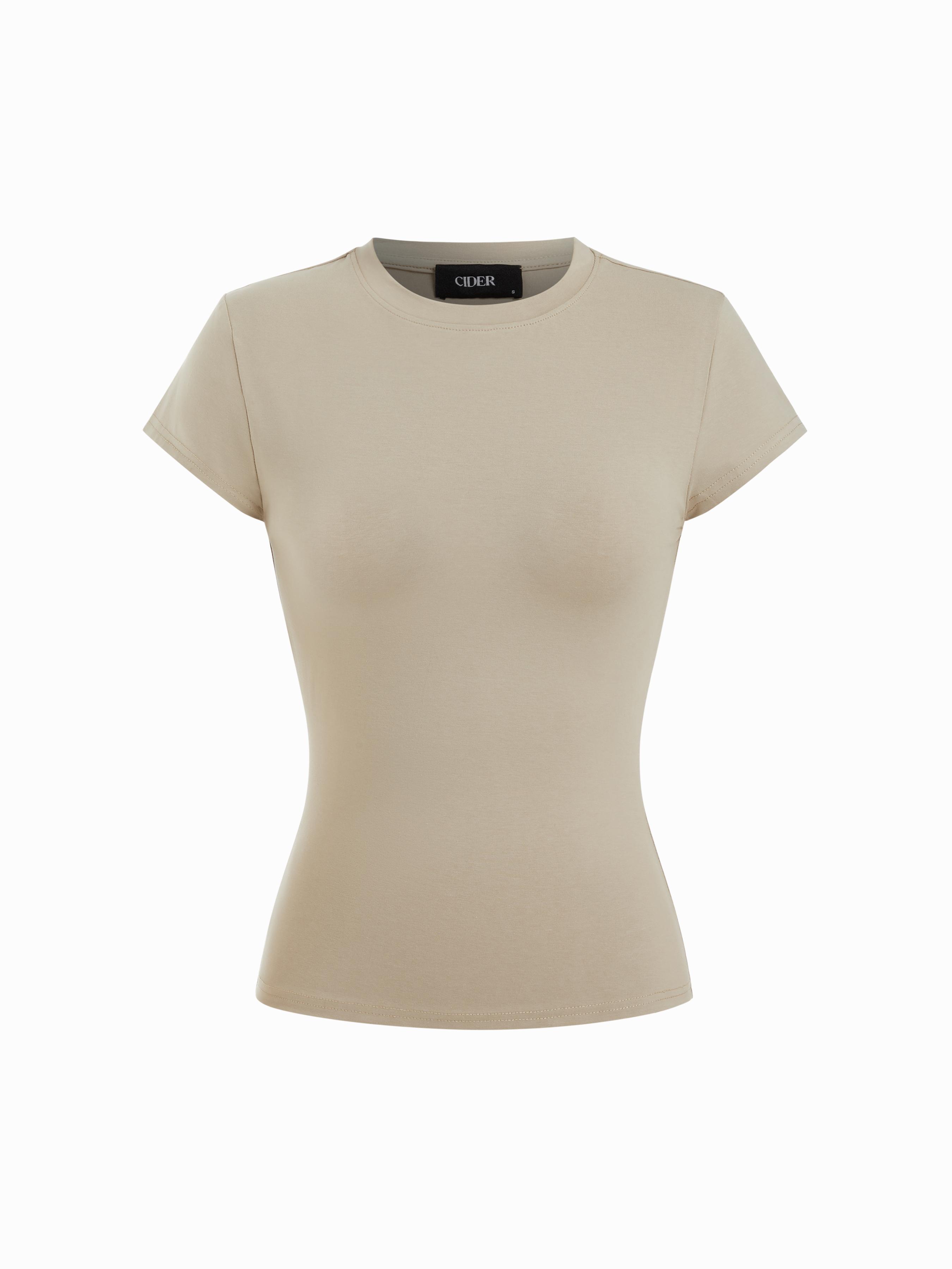 Cotton-blend High Stretch Round Neck Short Sleeve Tee by CIDER