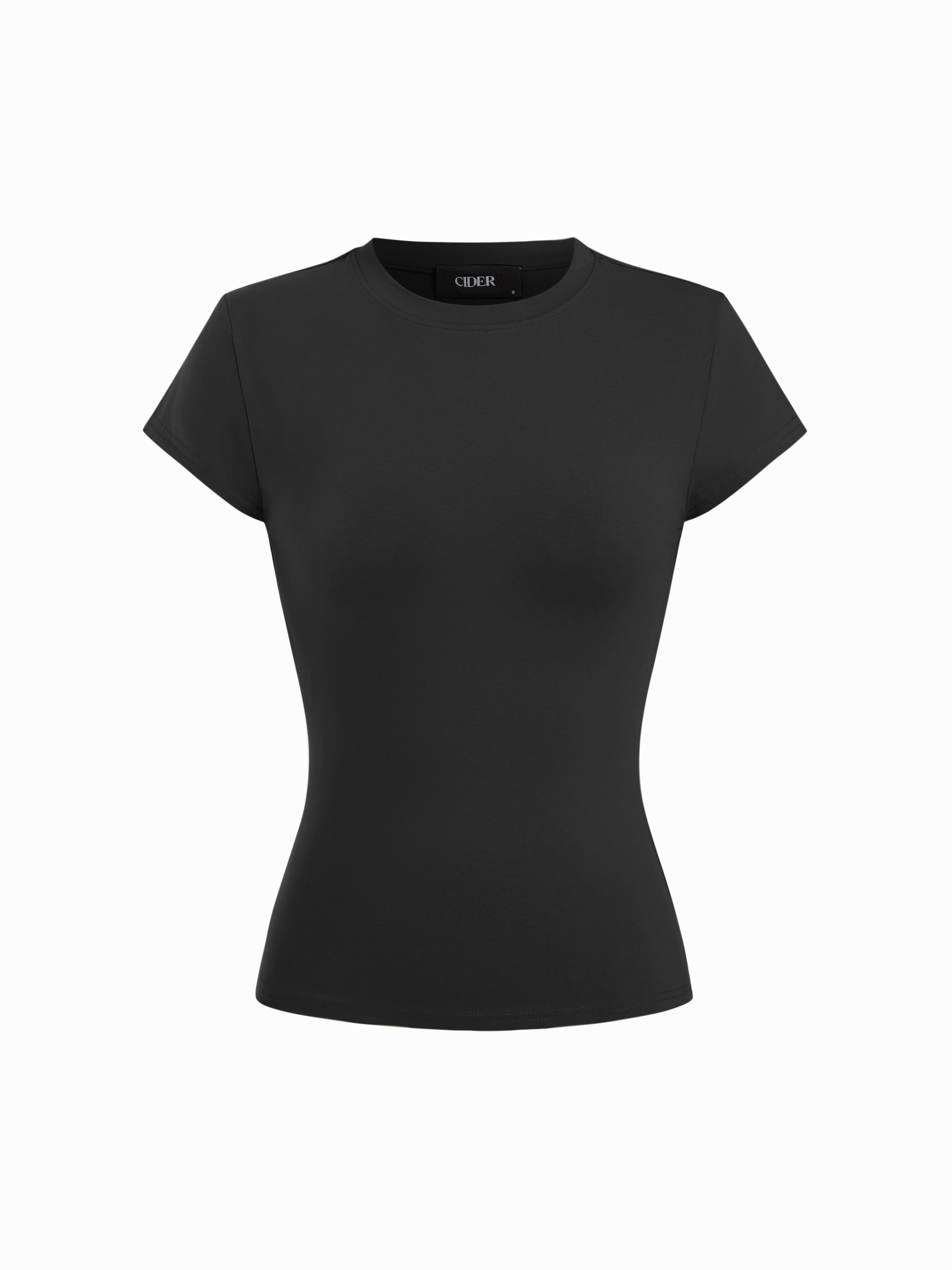 Cotton-blend High Stretch Round Neck Short Sleeve Tee by CIDER