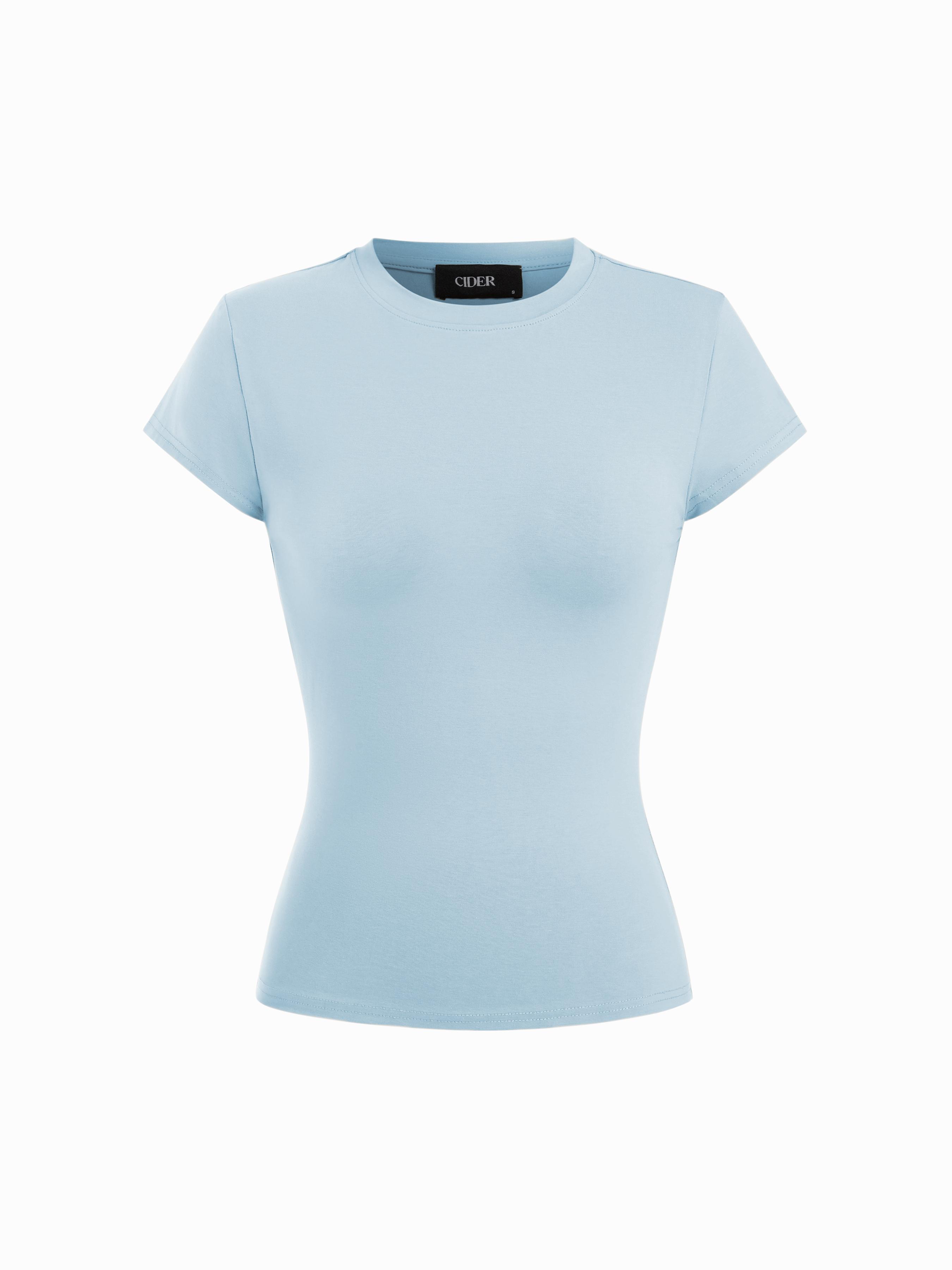 Cotton-blend High Stretch Round Neck Short Sleeve Tee by CIDER