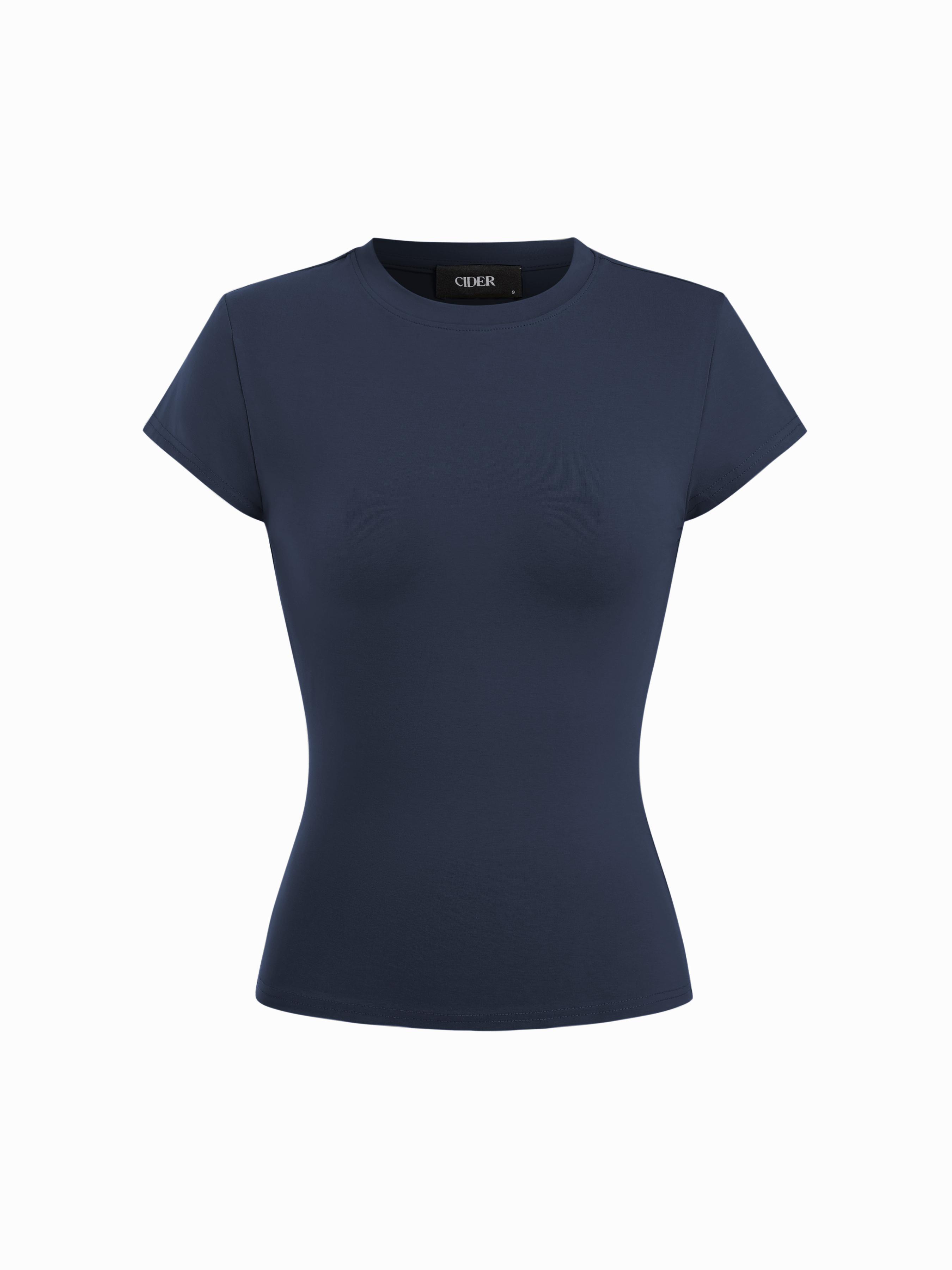 Cotton-blend High Stretch Round Neck Short Sleeve Tee by CIDER