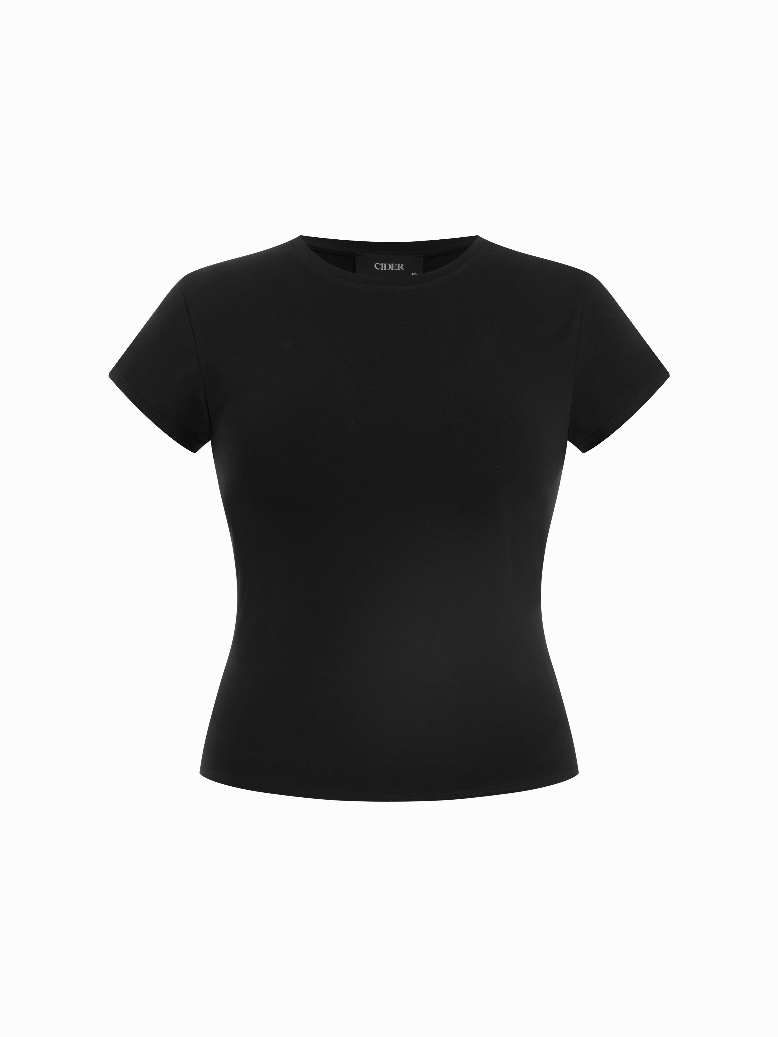 Cotton-blend High Stretch Round Neck Short Sleeve Tee Curve & Plus by CIDER