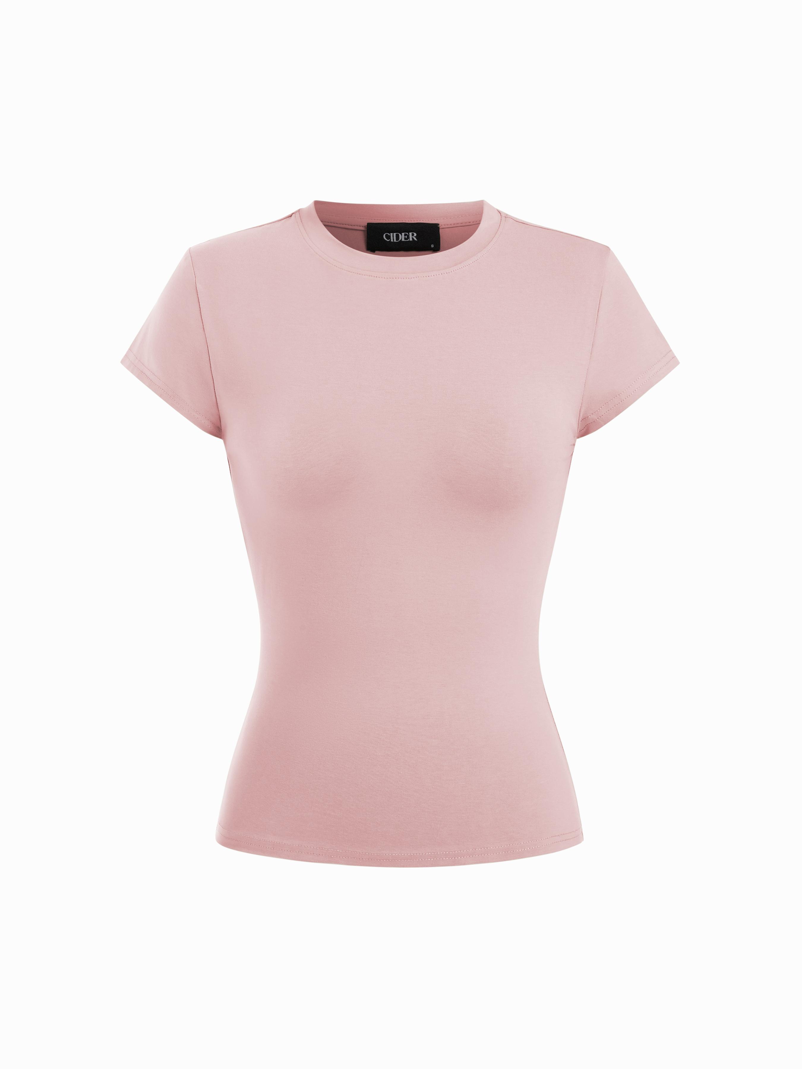 Cotton-blend High Stretch Round Neck Short Sleeve Tee by CIDER