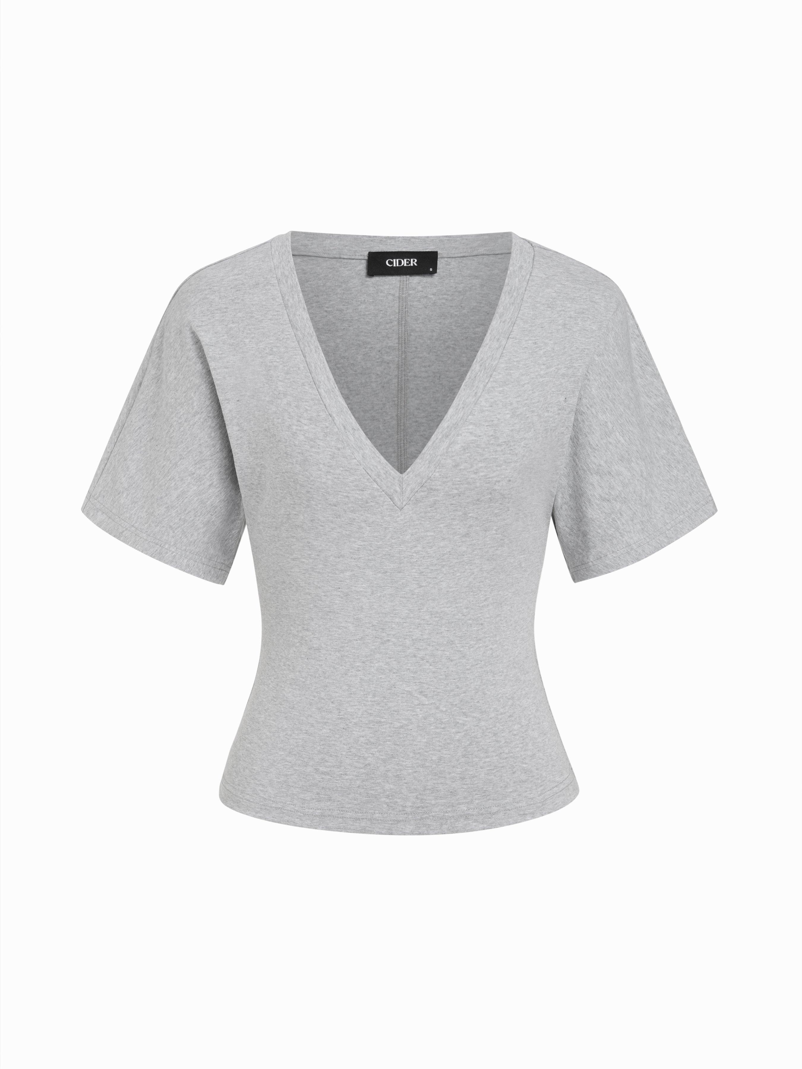 Cotton-blend High Stretch V-neck Short Sleeve Tee by CIDER