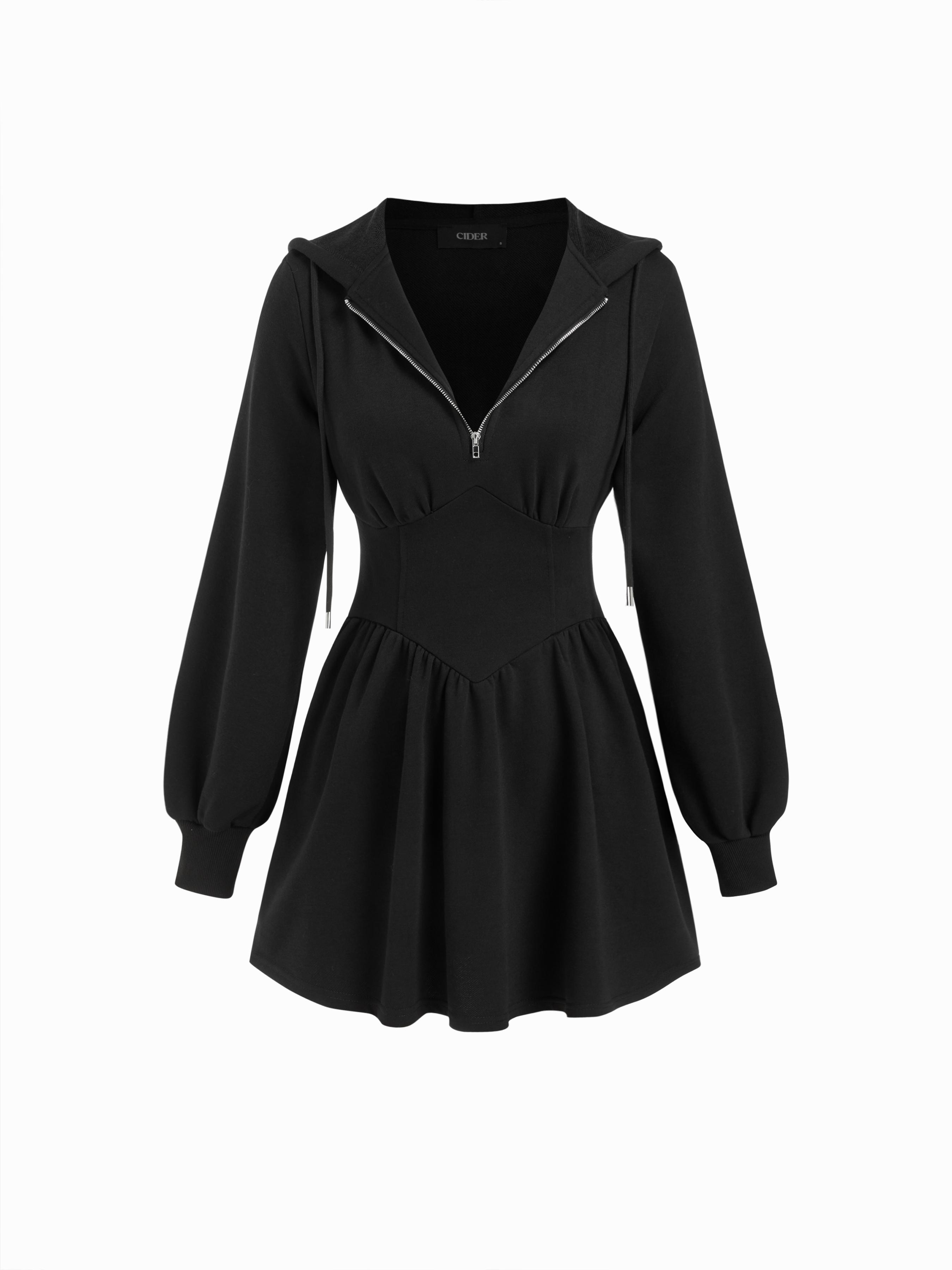 Cotton-blend Hooded Lantern Sleeve Ruched Sweatshirt Mini Dress by CIDER