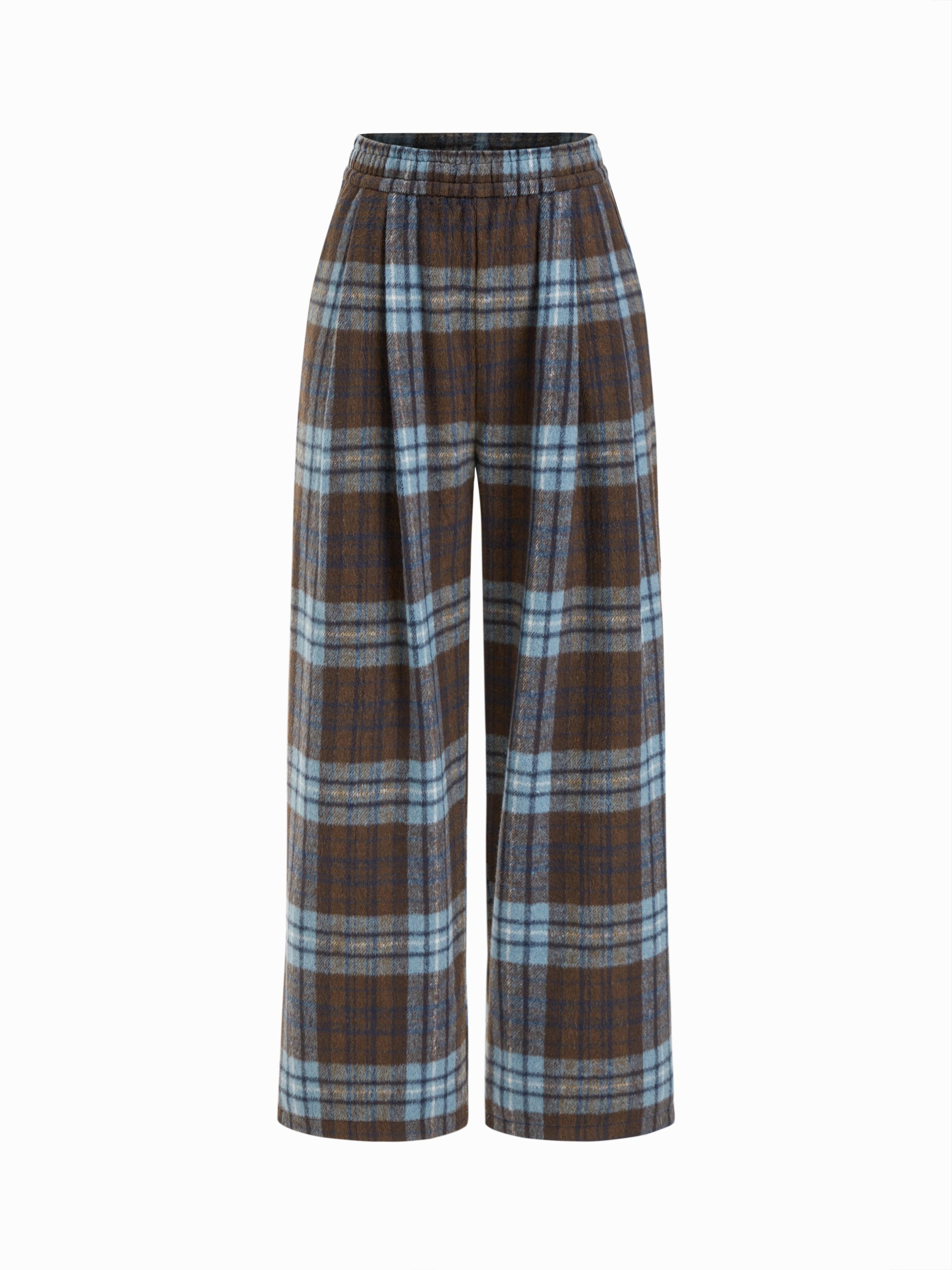 Cotton-blend Jacquard Mid Rise Tartan Elastic Waist Trousers by CIDER Cotton-blend Jacquard Mid Rise Tartan Elastic Waist Trousers by CIDER
