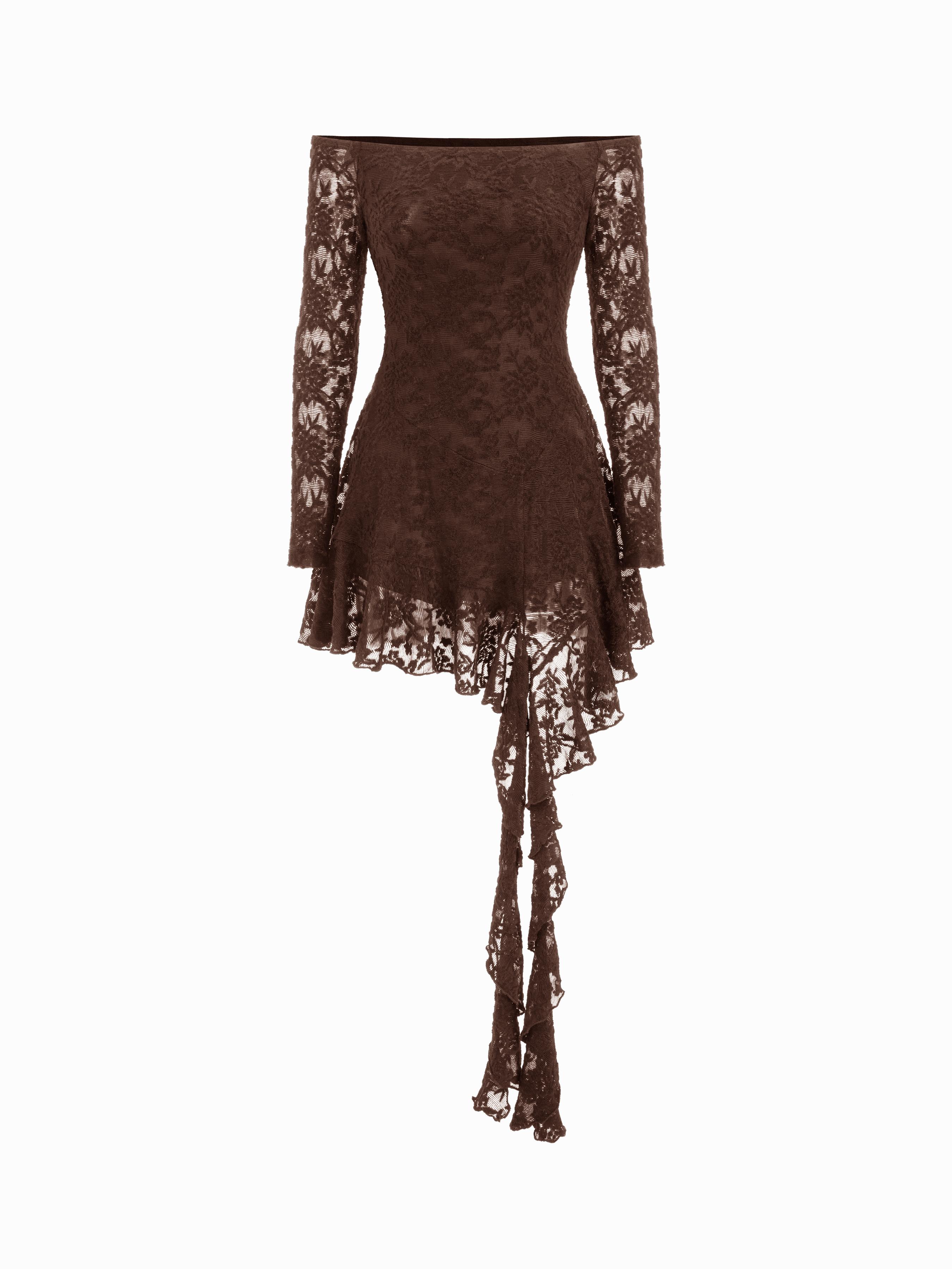 Cotton-blend Lace Off-shoulder Floral Ruffle Hem Mini Dress by CIDER