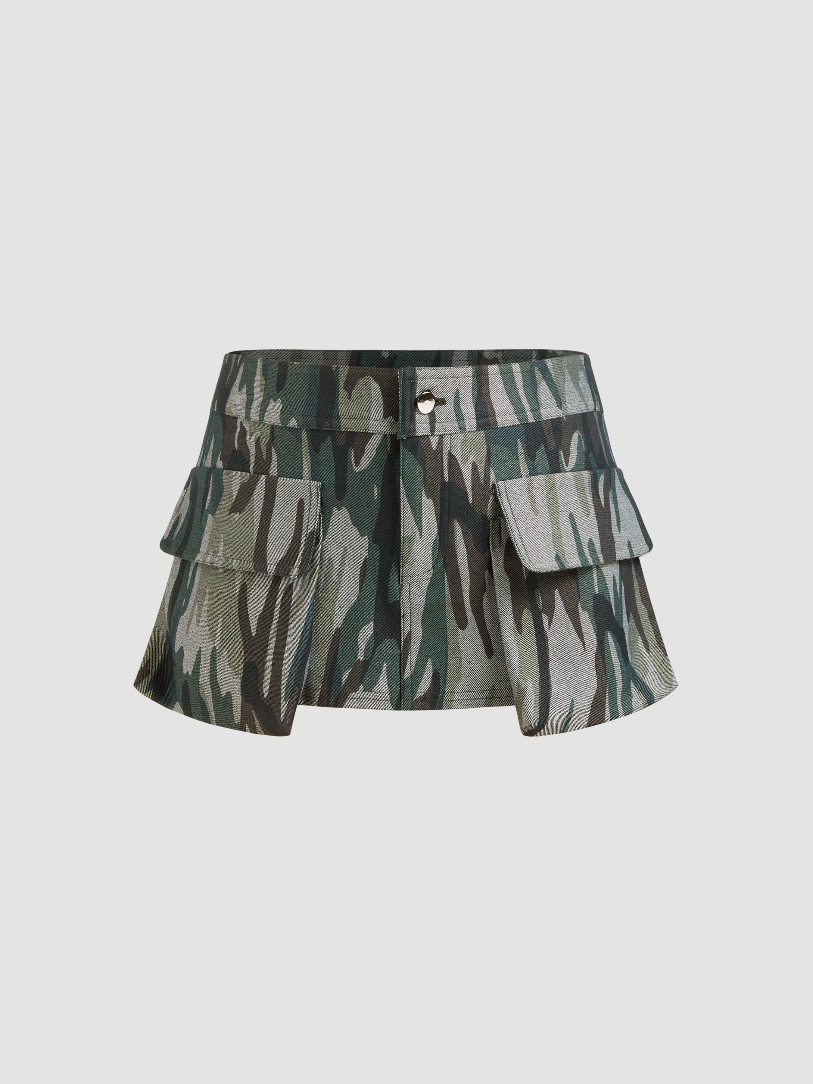Cotton-blend Low Rise Camo Micro Mini Skort by CIDER