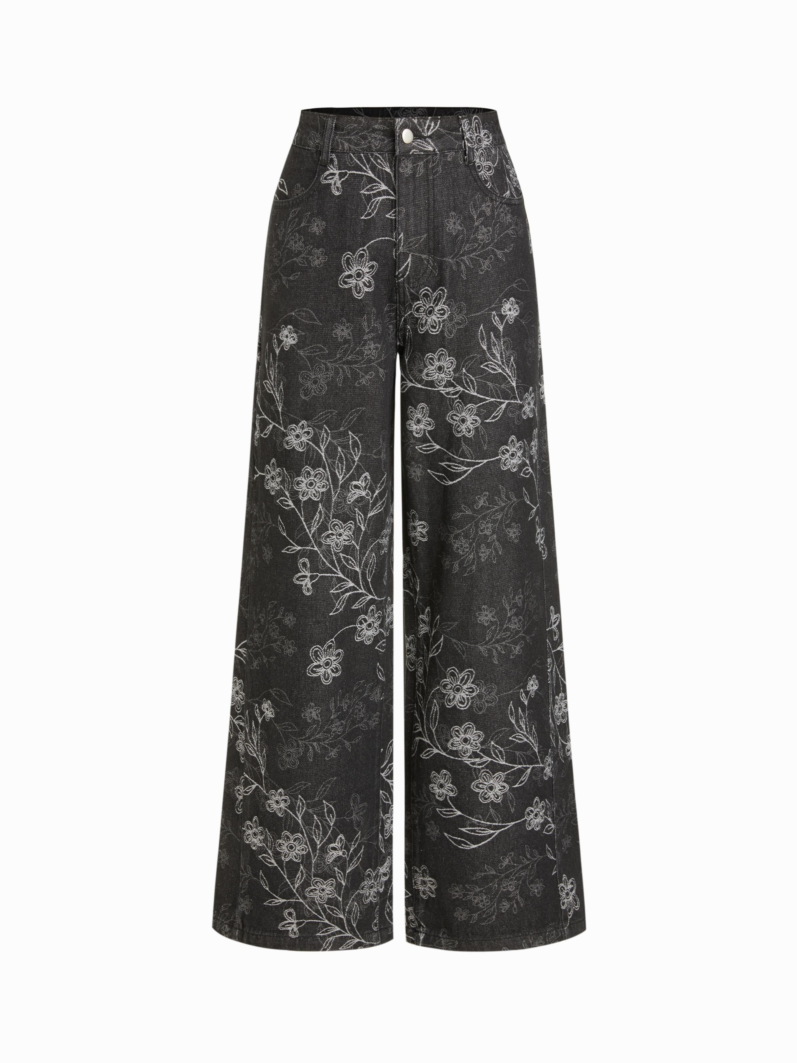 Cotton-blend Low Rise Floral Wide Leg Trousers by CIDER