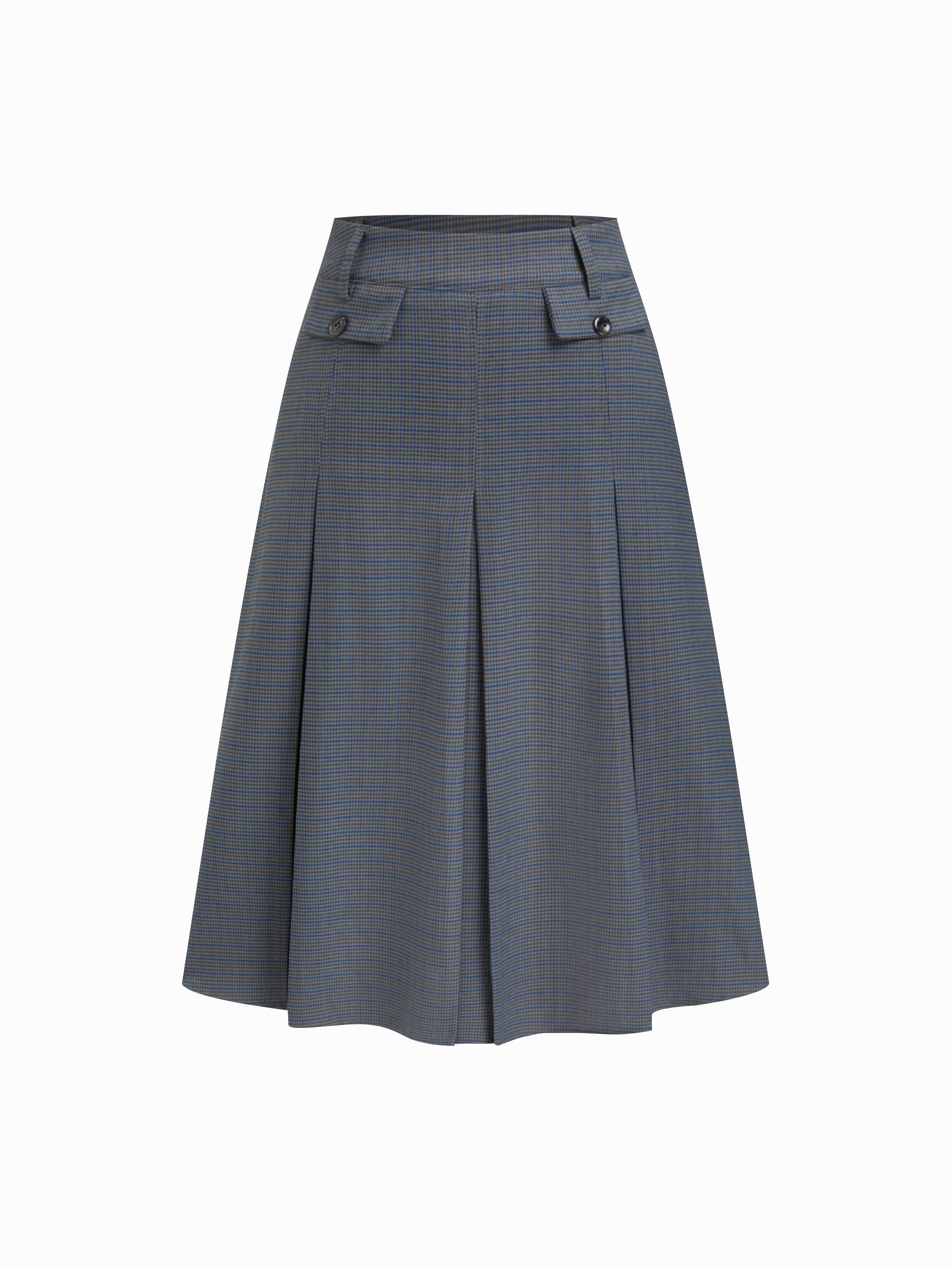 Cotton-blend Low Rise Houndstooth Pleated Midi Skirt by CIDER