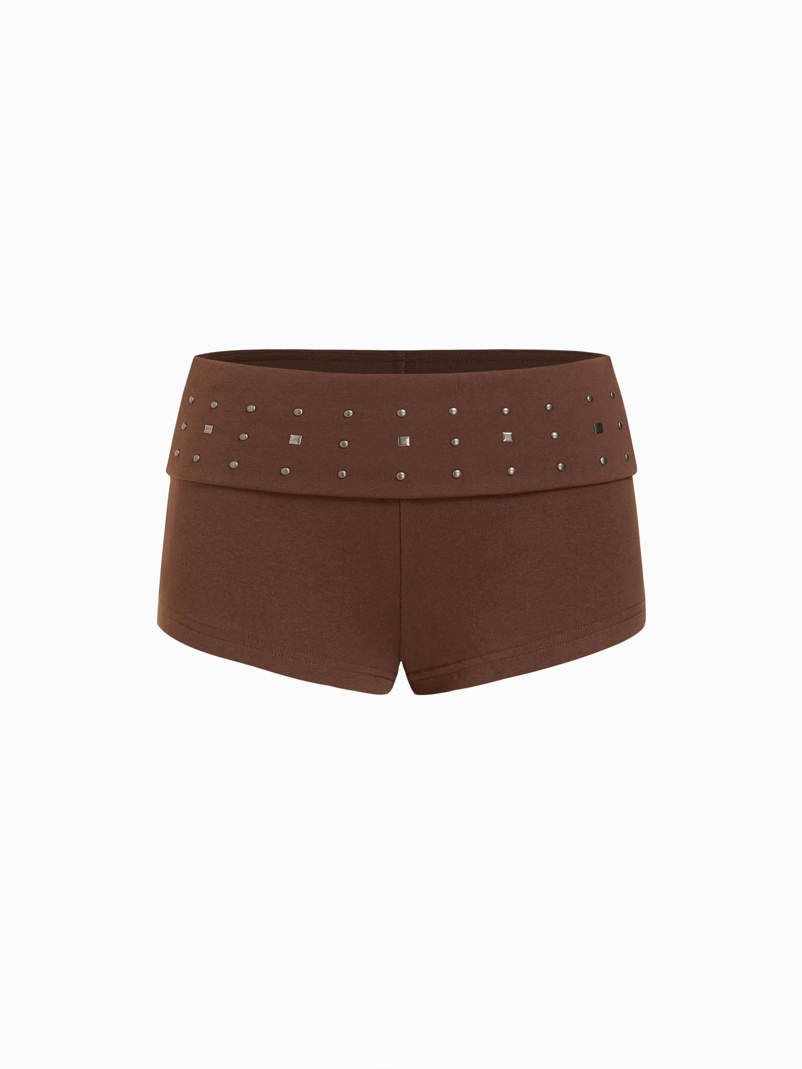 Cotton-blend Low Rise Metal Detail Micro Shorts by CIDER