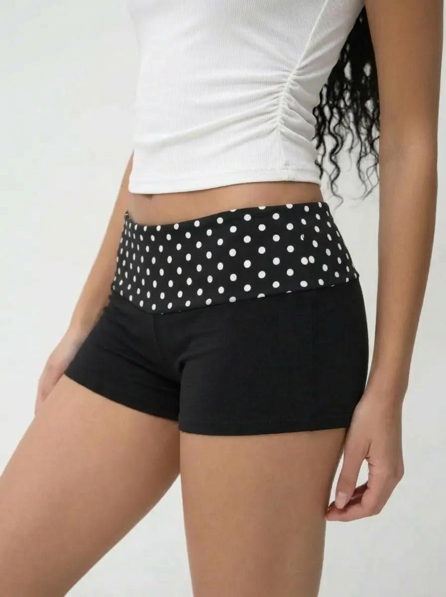 Cotton-blend Low Rise Polka Dot Color-Blocking Micro Shorts by CIDER